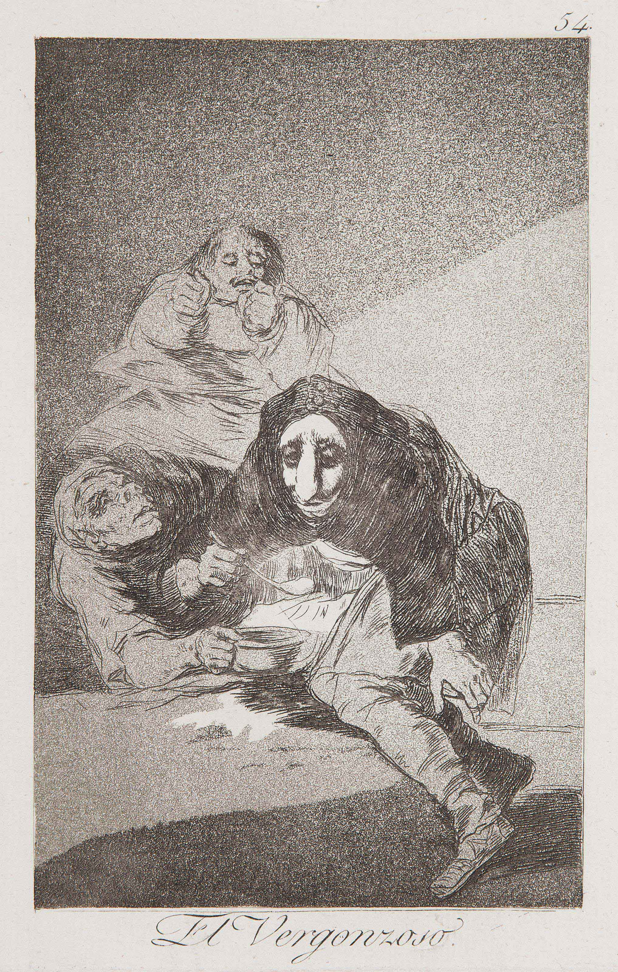 El Vergonzoso, Plate 54 from: Los Caprichos (Delteil 91; Harris 89) 

