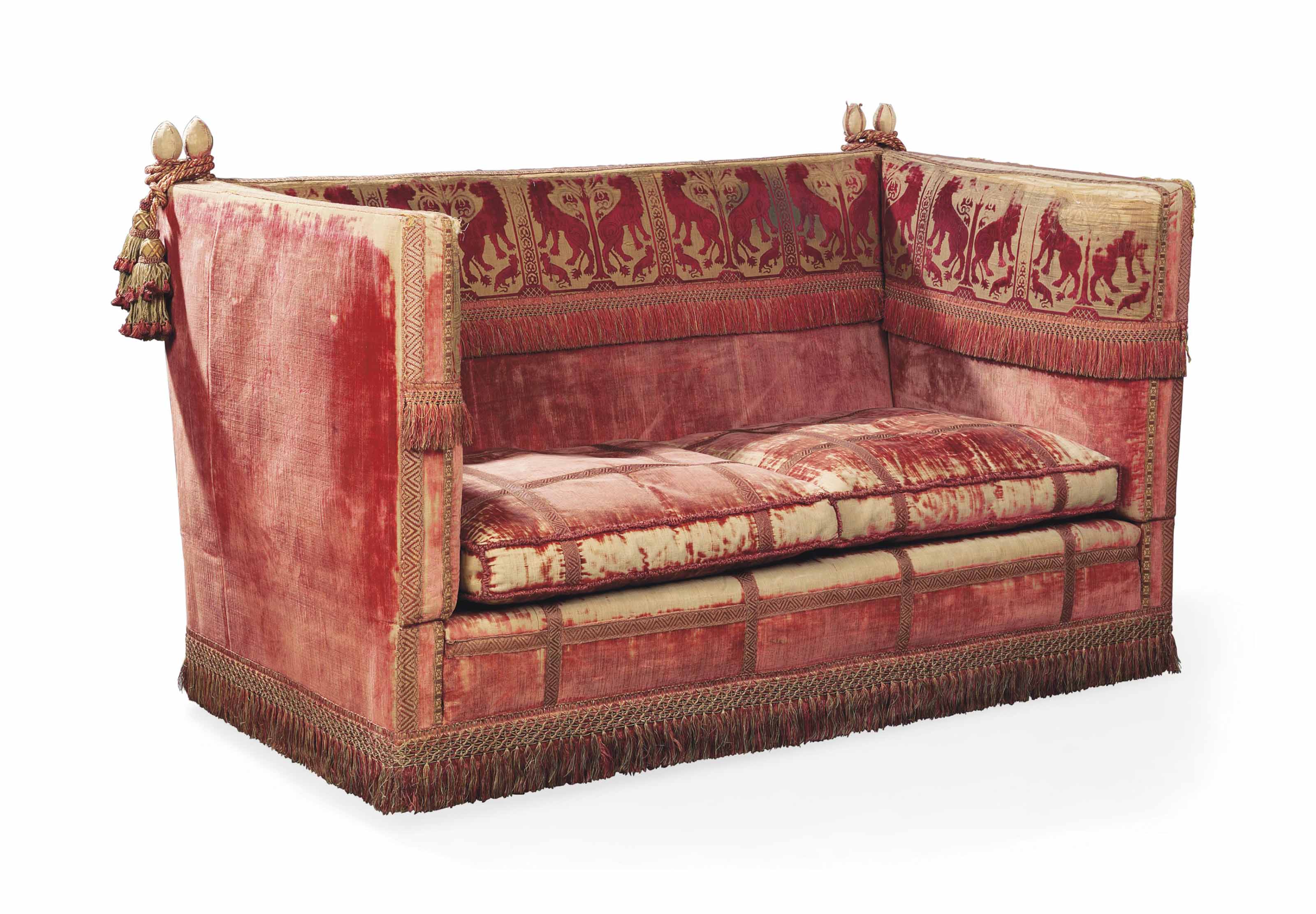 A Crimson Red Silk Velvet And Damask Knole Sofa Circa