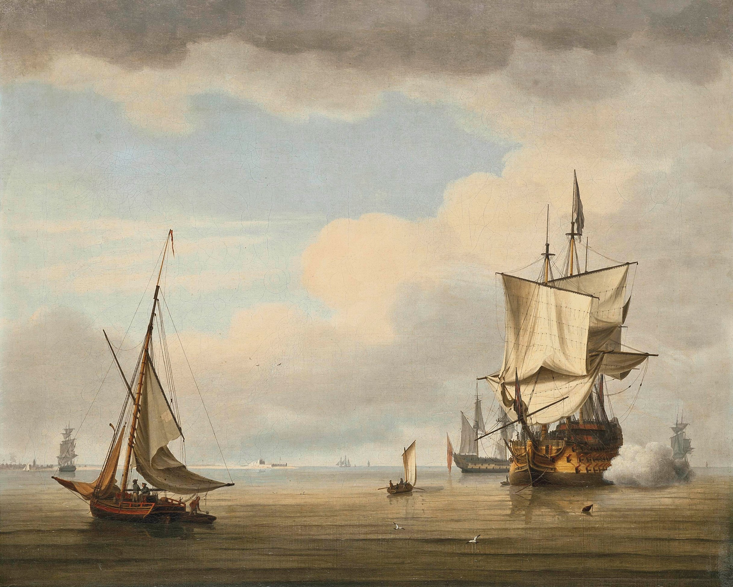 Thomas Whitcombe (London c.1752-1824) , A Royal Navy three-decker ...