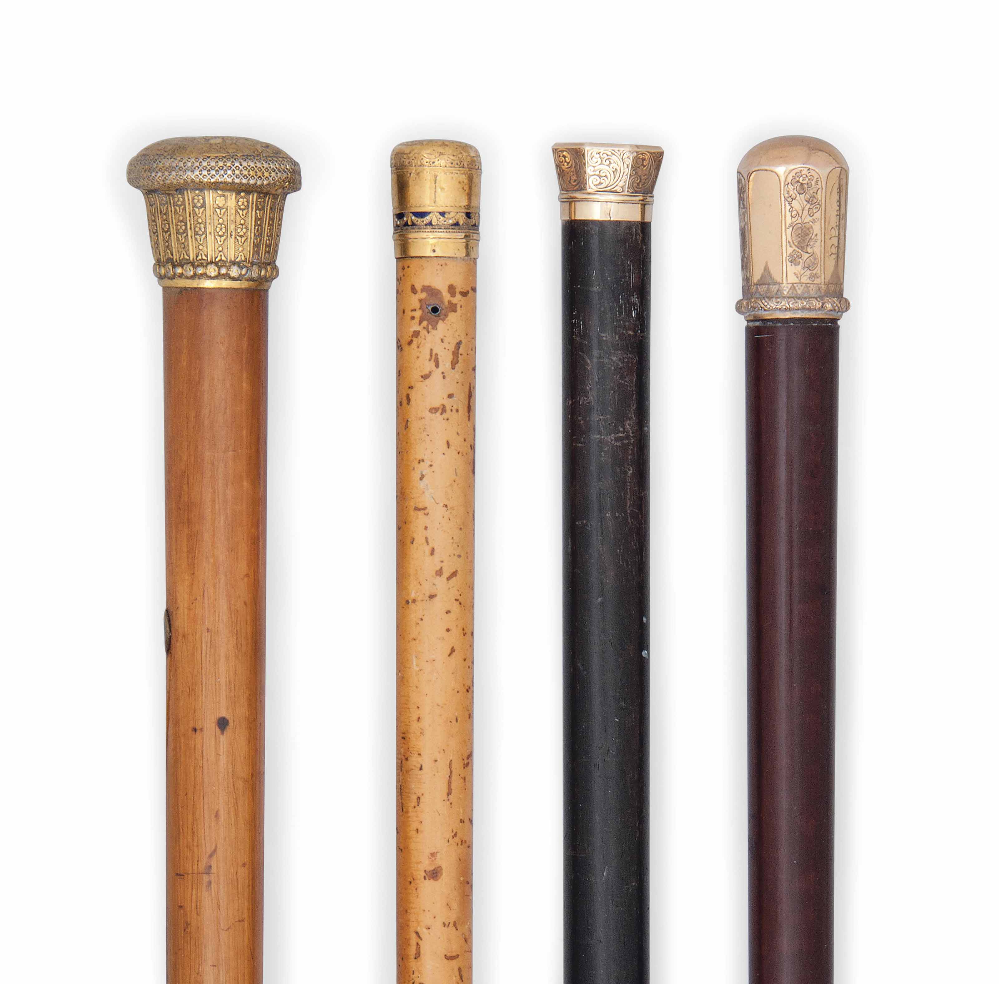 THREE ENGLISH GOLDMOUNTED WALKING STICKS , SECOND HALF 19TH CENTURY