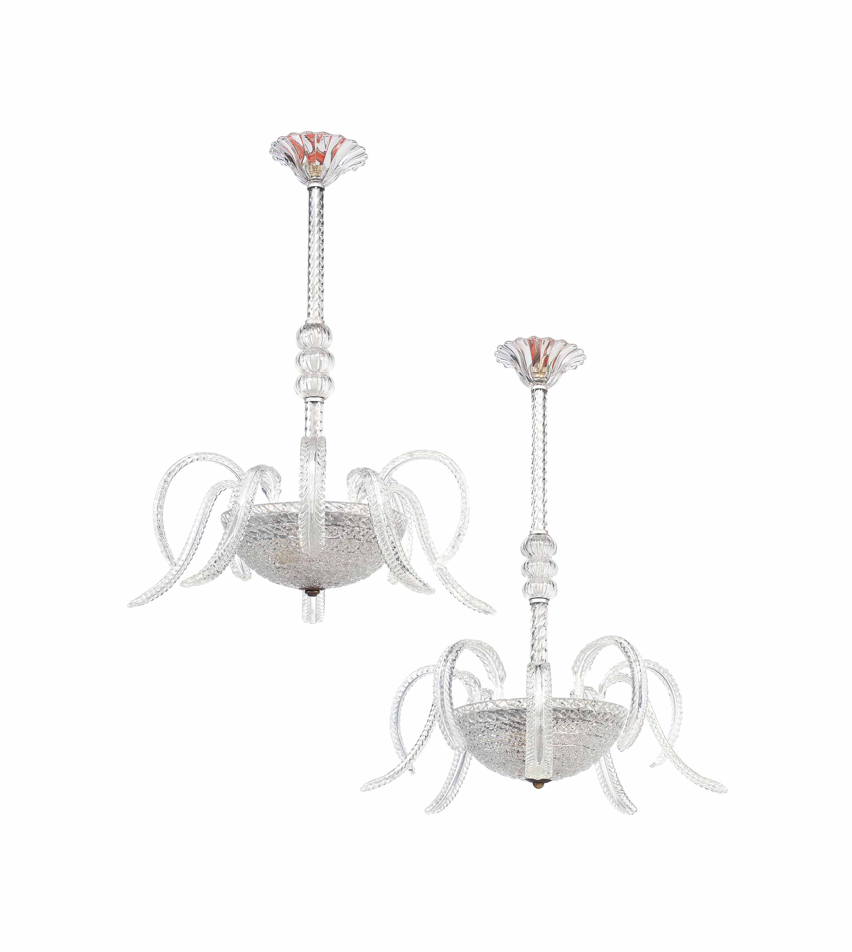 A Pair Of Venetian Glass Ceiling Lights By Barovier Mid 20th