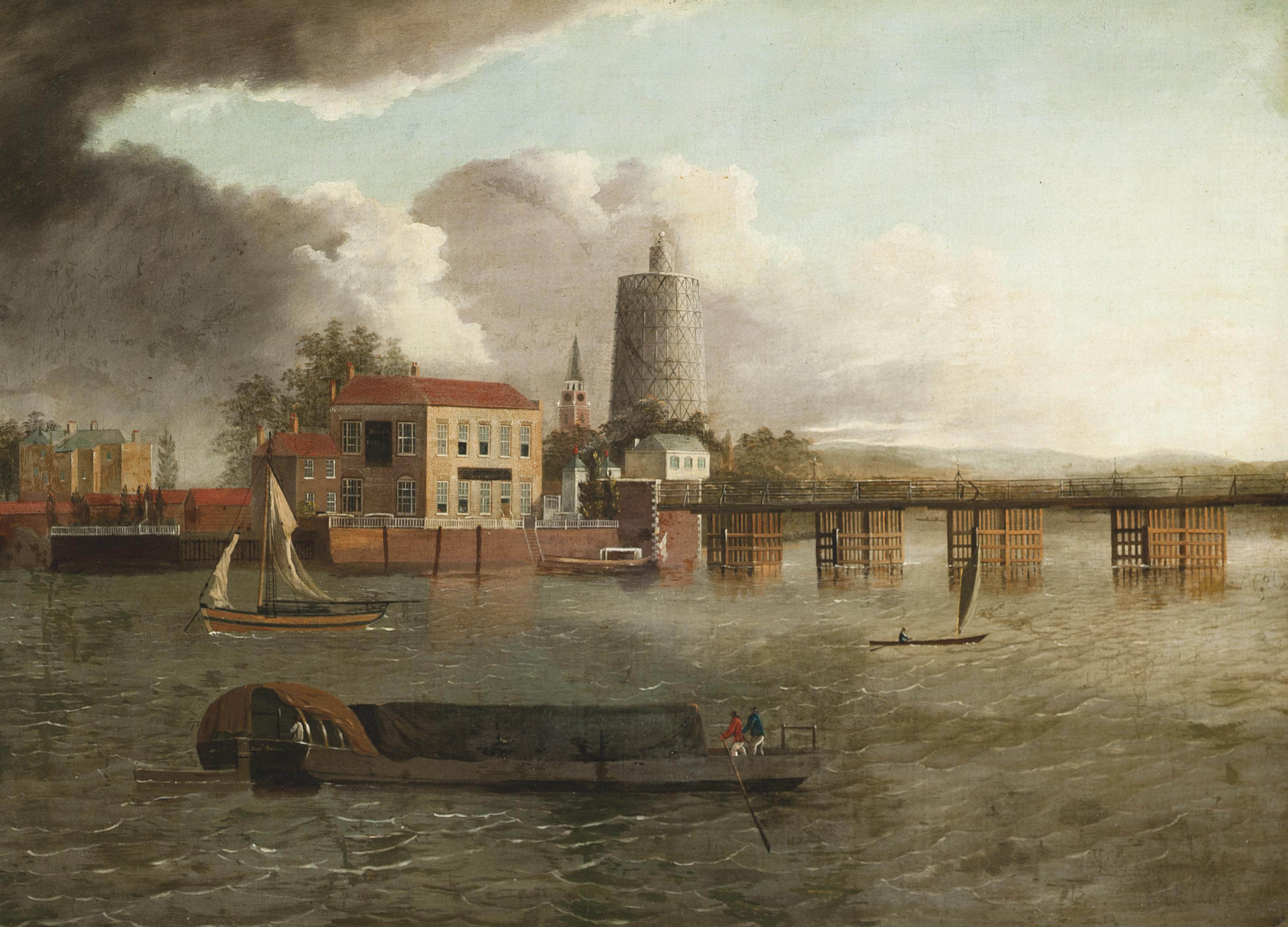 Daniel Turner 1782 1807 Battersea Bridge From Cheyne Walk
