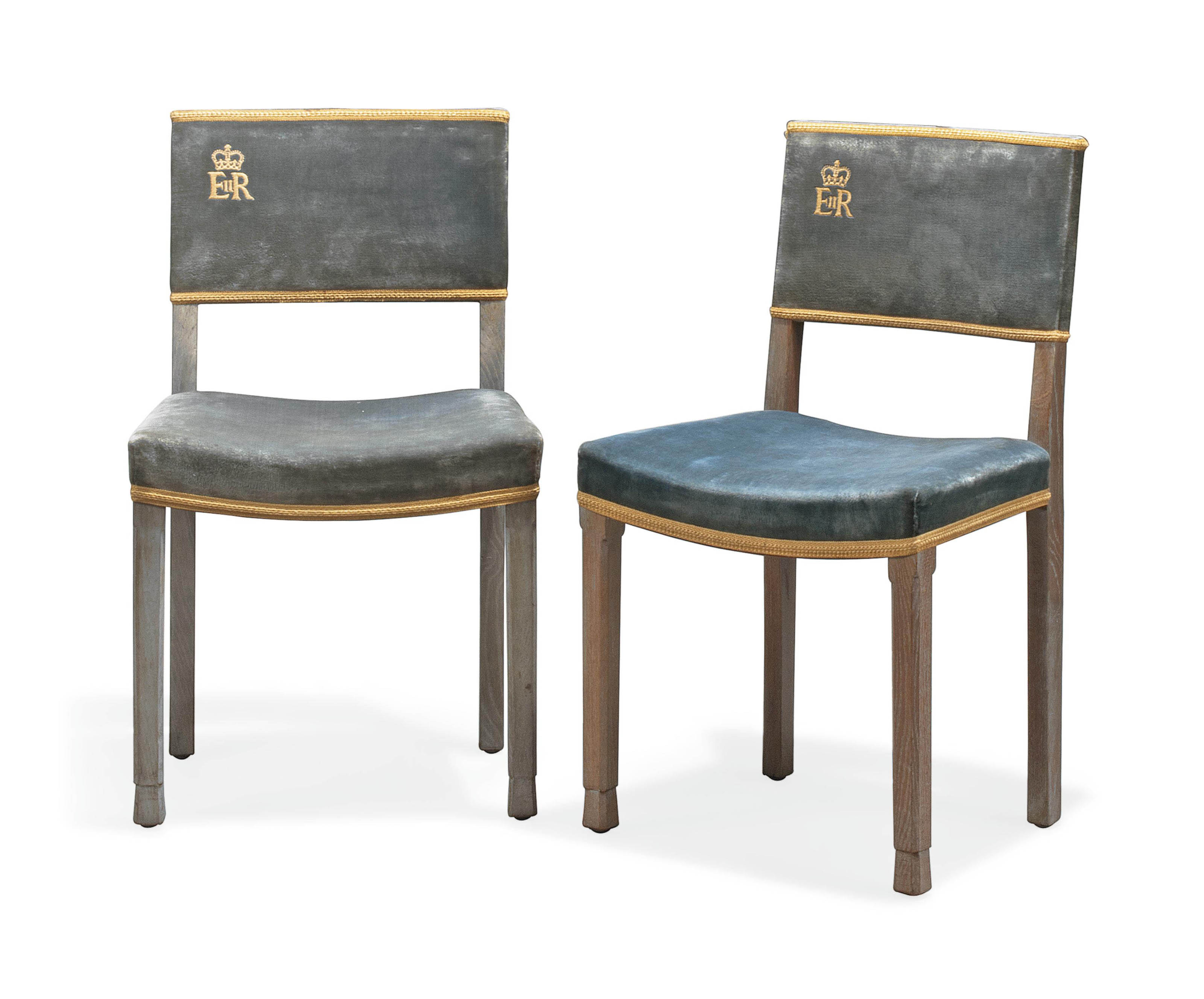 A Pair Of Elizabeth Ii Limed Oak Coronation Chairs 1953 By W