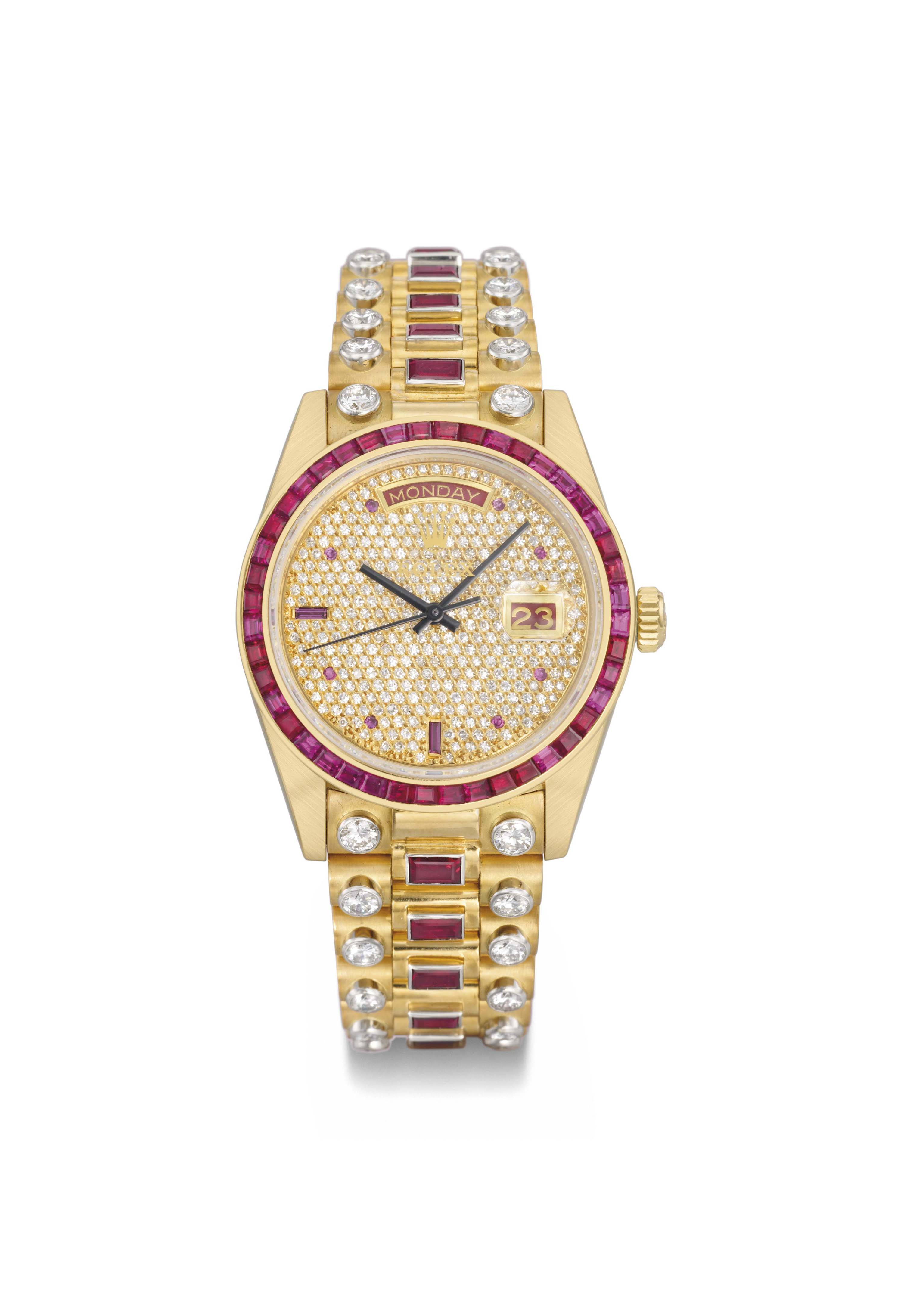 Rolex. An extremely rare and attractive 18K gold, diamond and rubyset