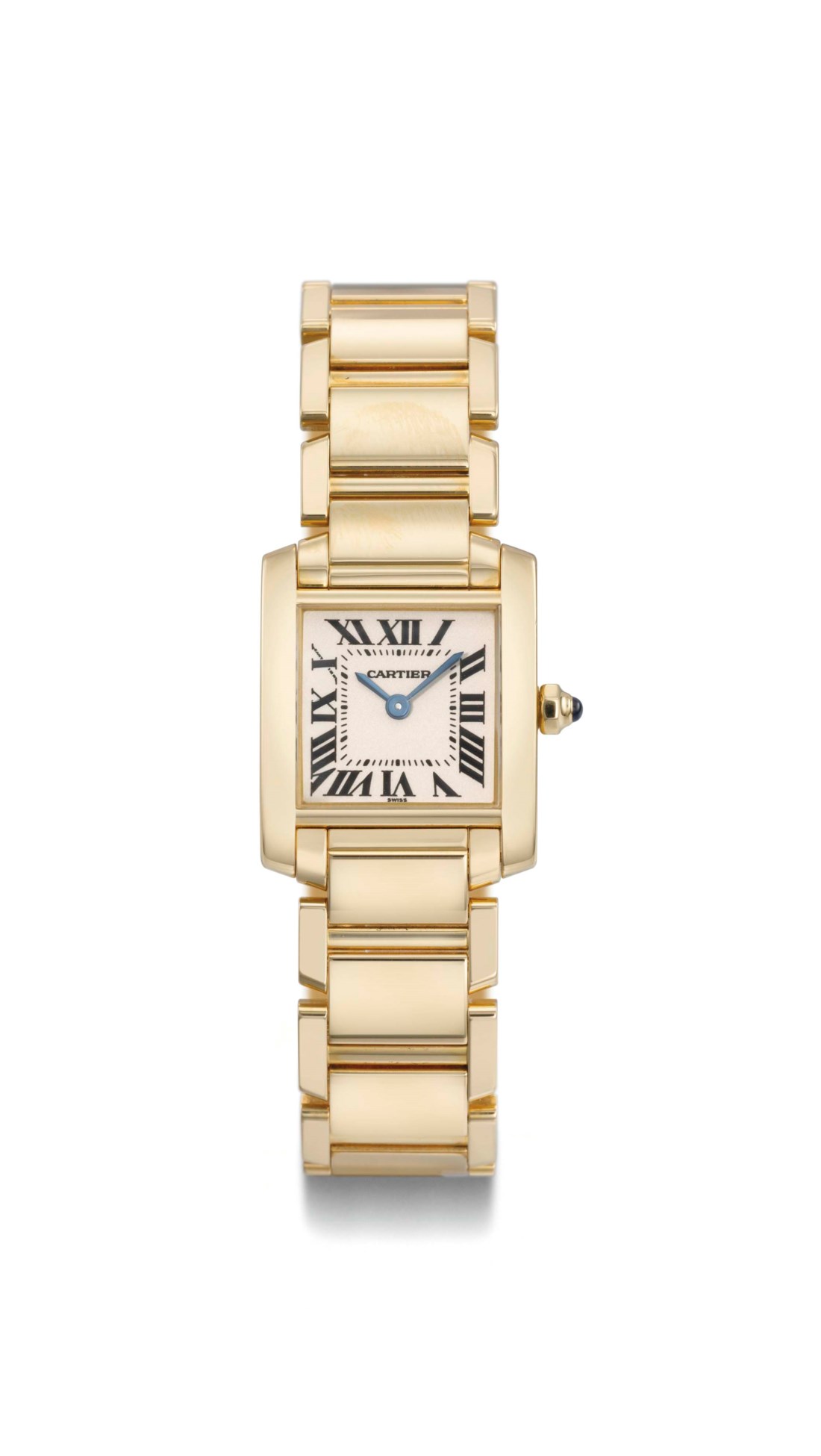 Cartier. A lady's fine 18K gold square wristwatch with bracelet