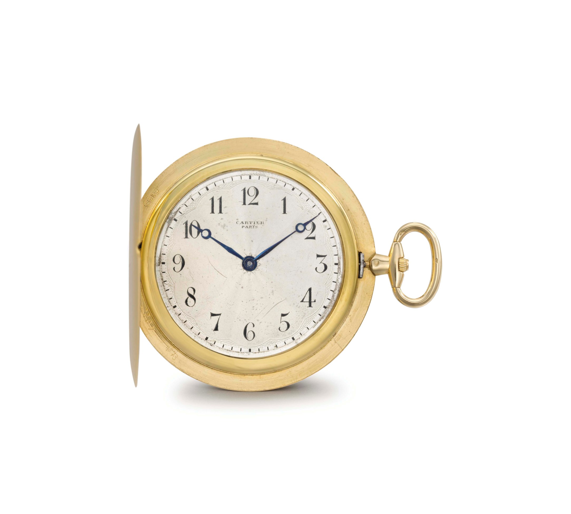 Cartier. A fine and rare 18K gold ultra slim hunter case keyless lever watch