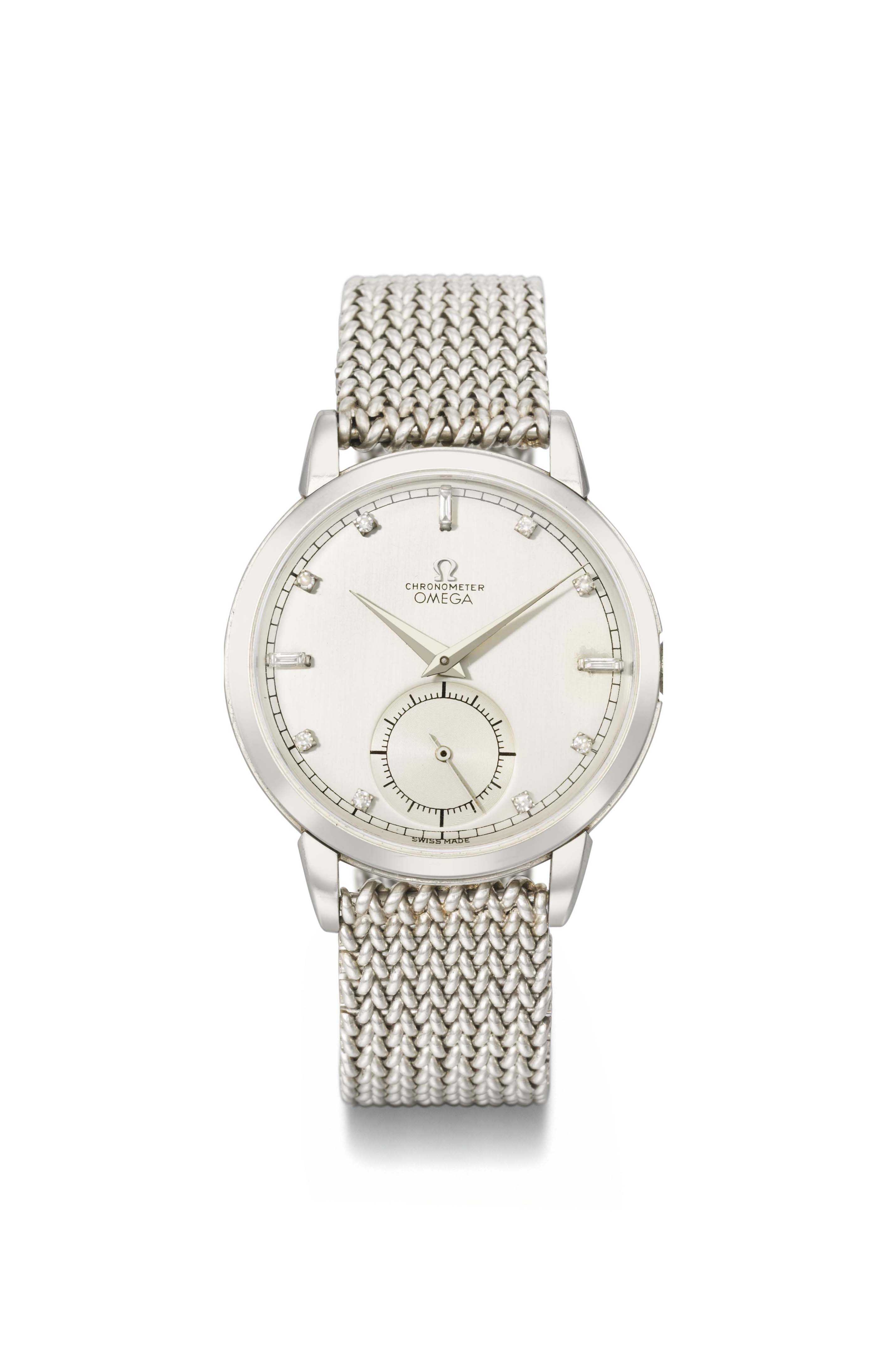 Omega. A very rare, large and attractive platinum and diamondset