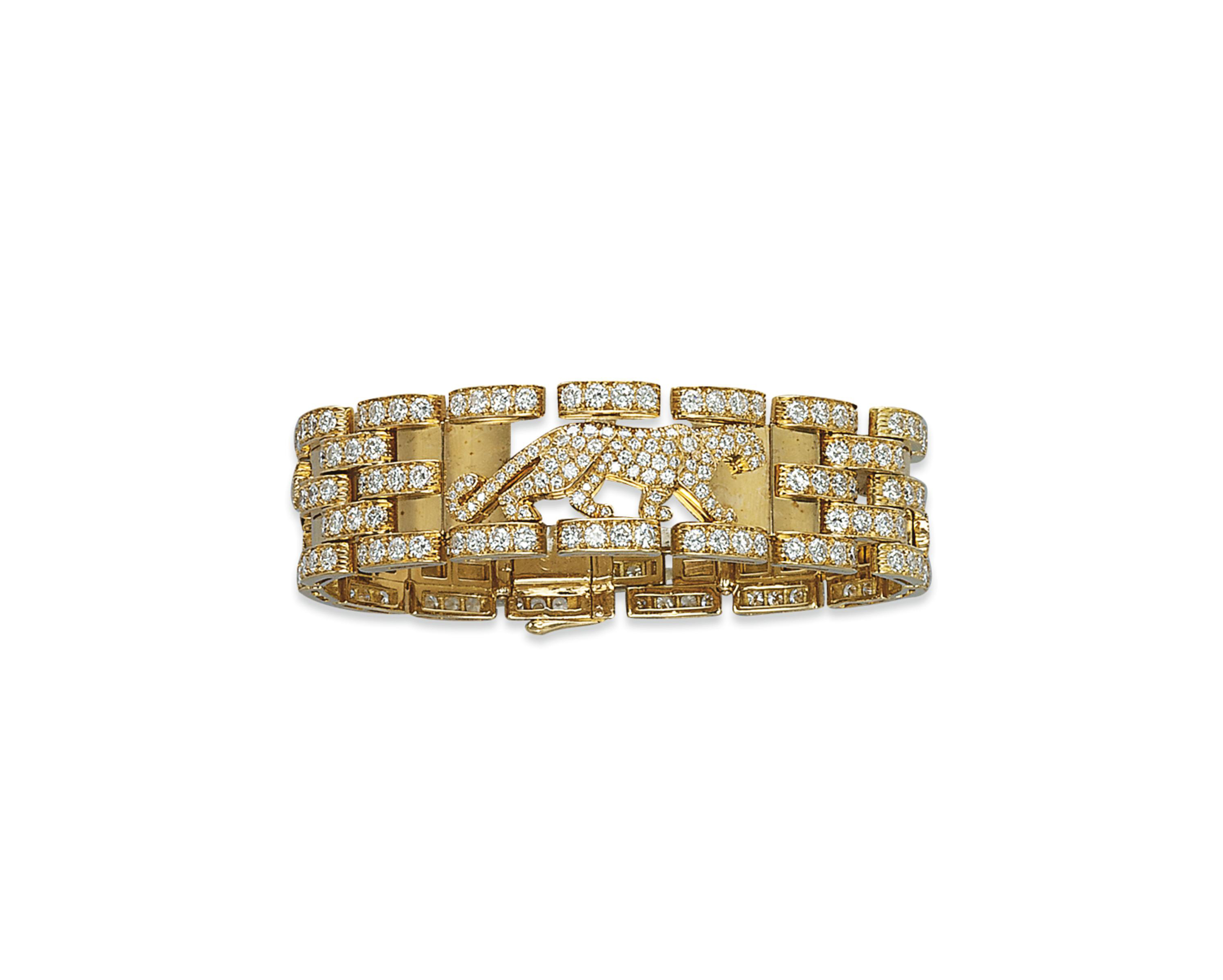 A DIAMOND AND GOLD 'PANTHER' BRACELET, BY CARTIER