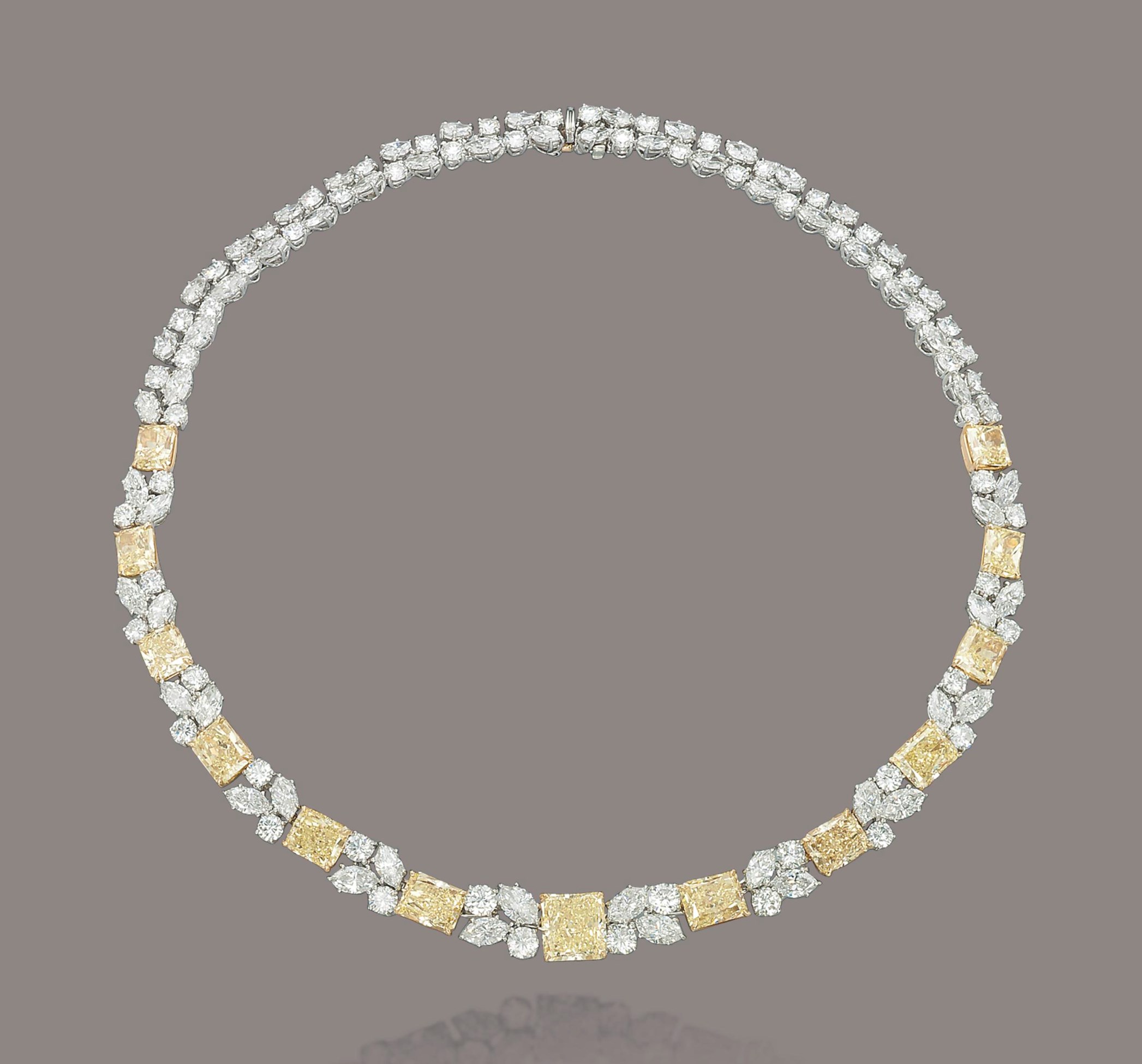 A DIAMOND AND COLOURED DIAMOND NECKLACE, BY HARRY WINSTON