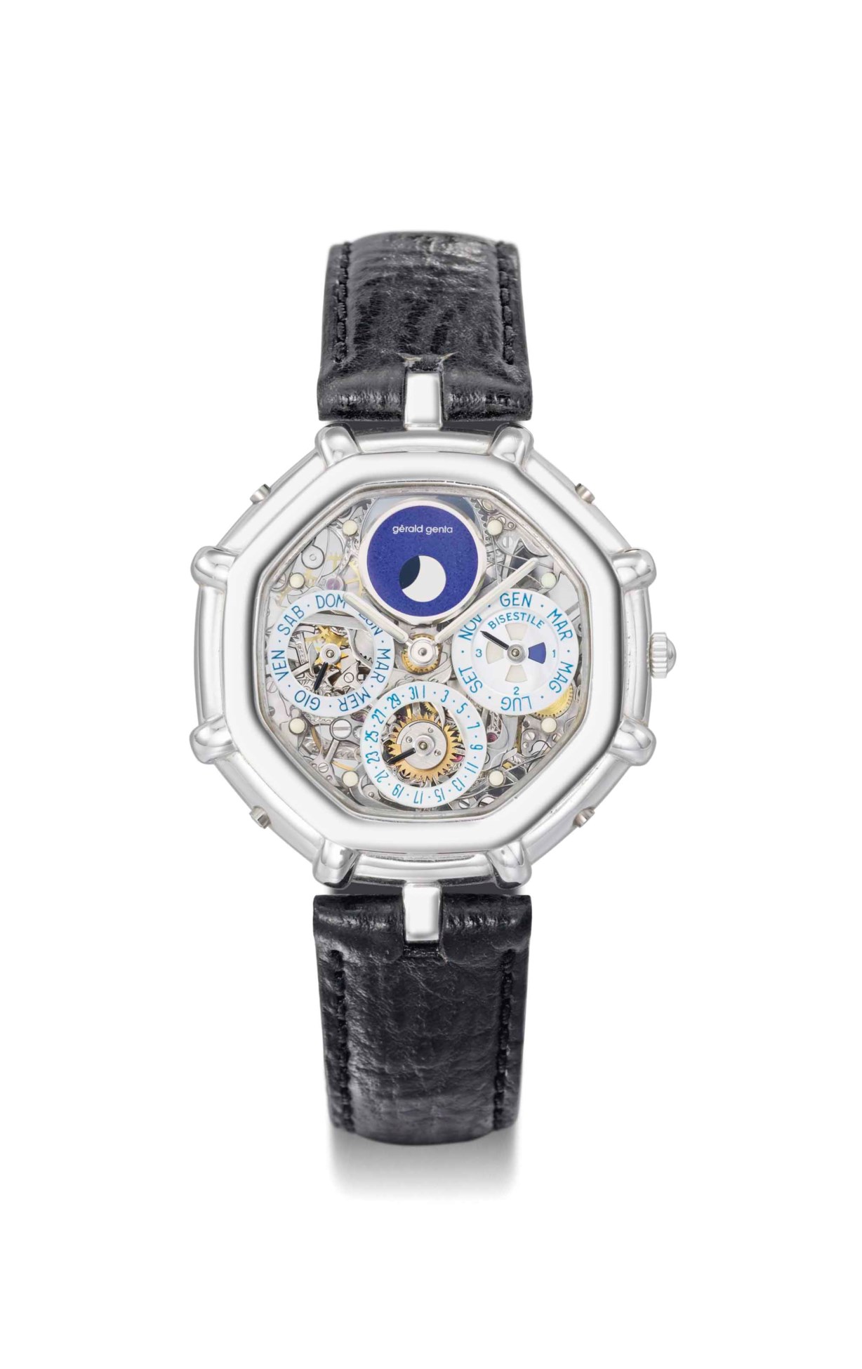 Gérald Genta A fine platinum and mother of pearl octagonal automatic