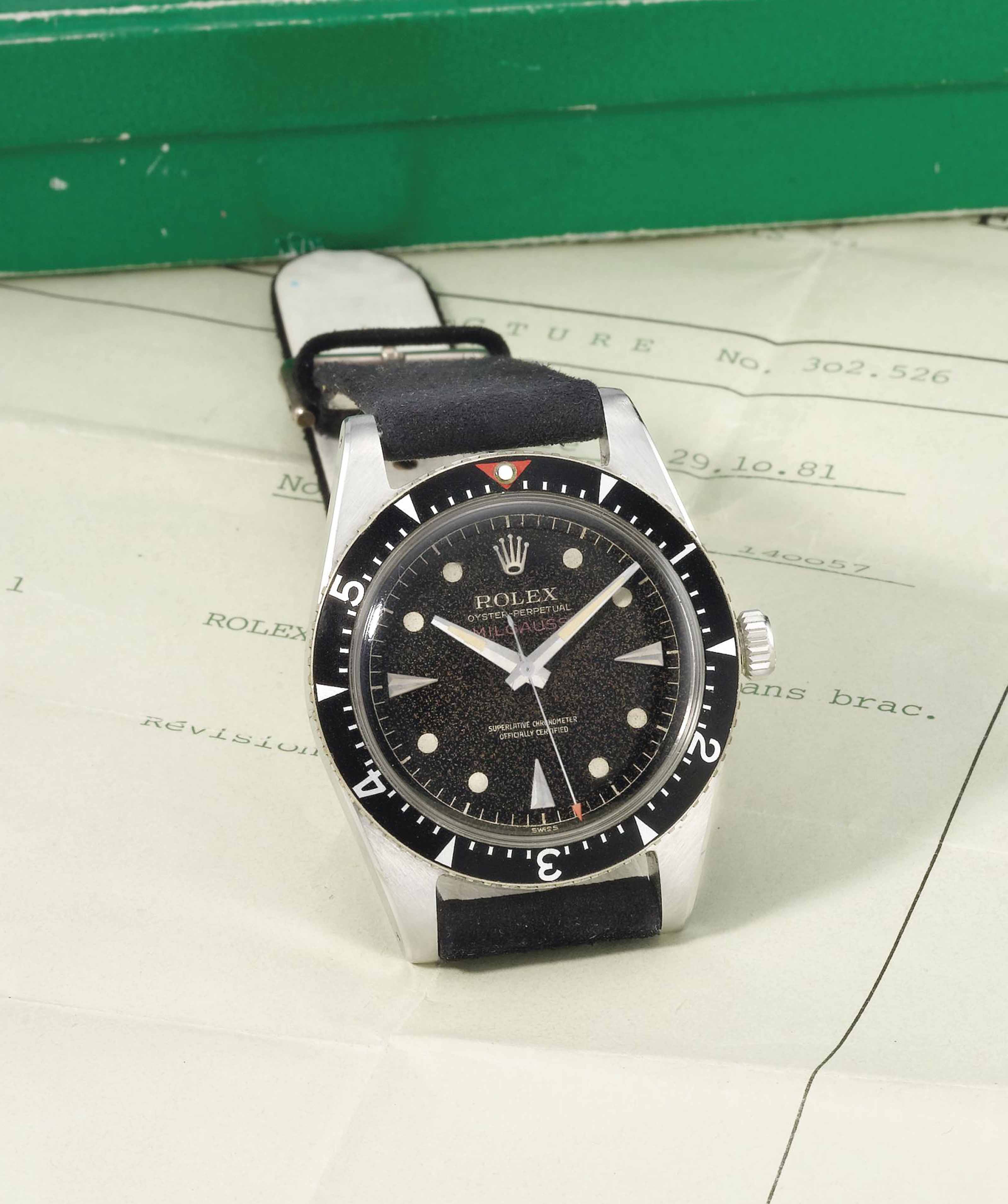 Rolex. A very rare stainless steel automatic amagnetic wristwatch with centre seconds, and bracelet