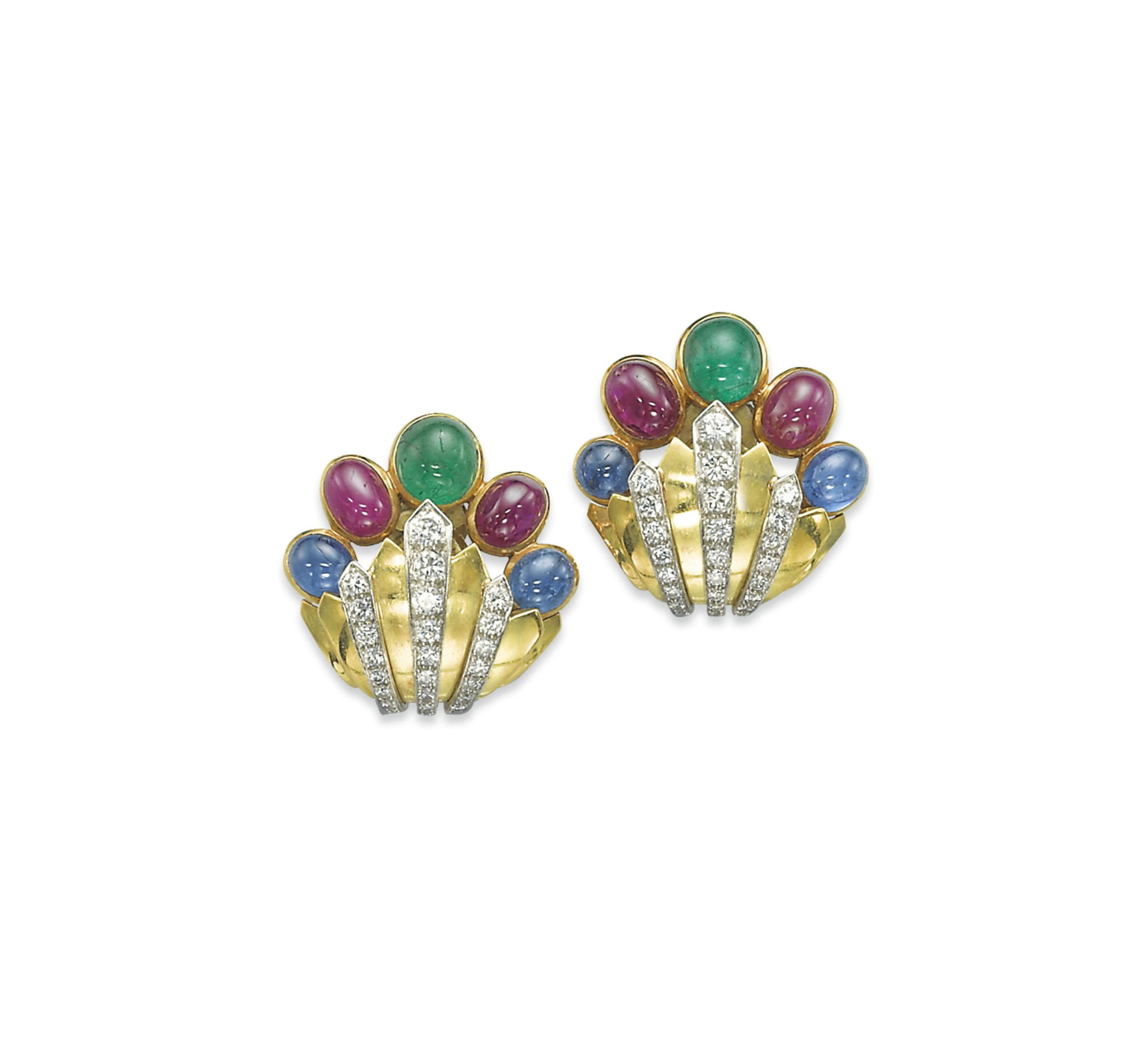 A PAIR OF MULTI GEM EAR CLIPS Christie's
