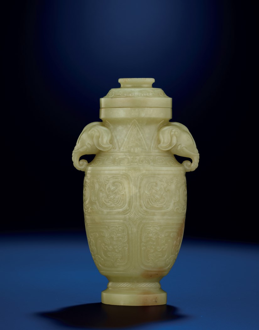 A FINE AND VERY RARE ARCHAISTIC YELLOW JADE COVERED VASE