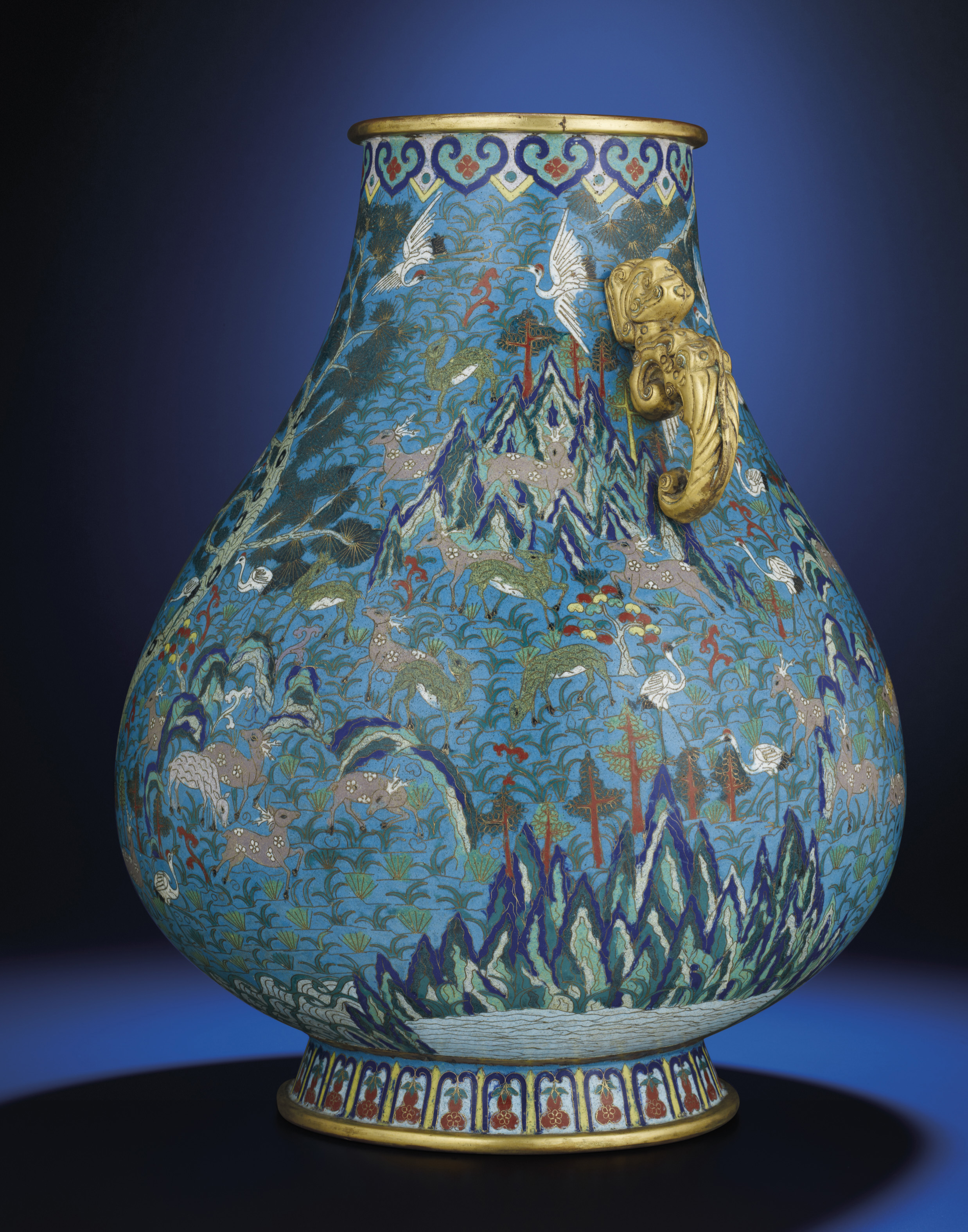 A LARGE PAIR OF CLOISONNE ENAMEL 'HUNDRED DEER' VASES, ZUN , QIANLONG