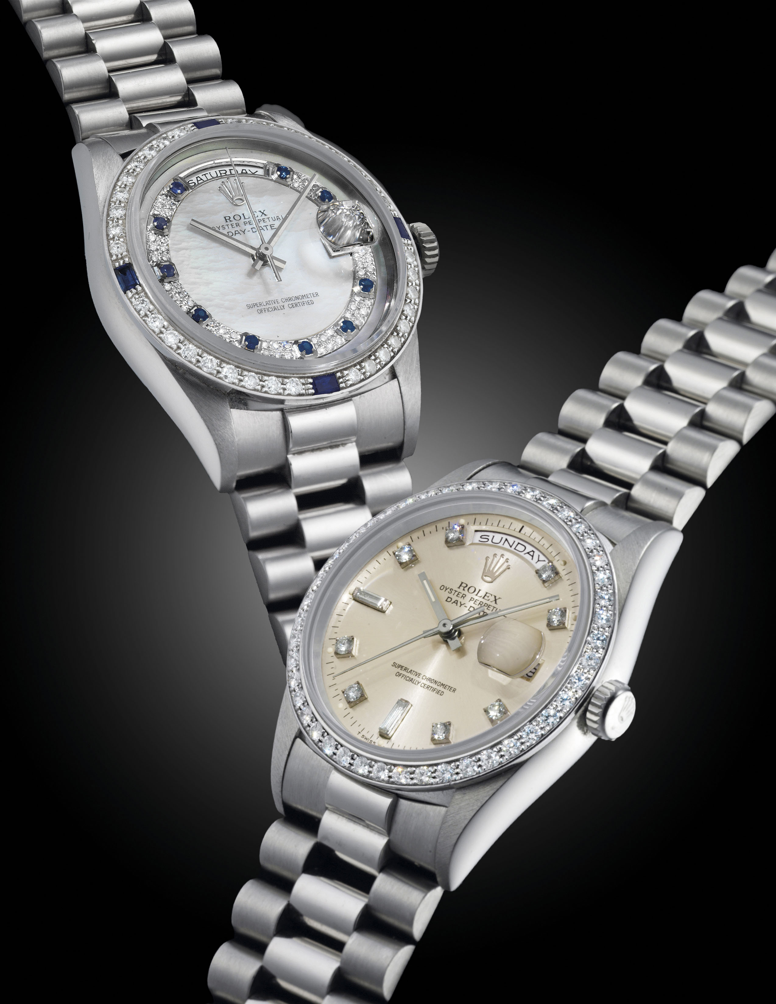 ROLEX. A FINE PLATINUM AND DIAMONDSET AUTOMATIC WRISTWATCH WITH SWEEP