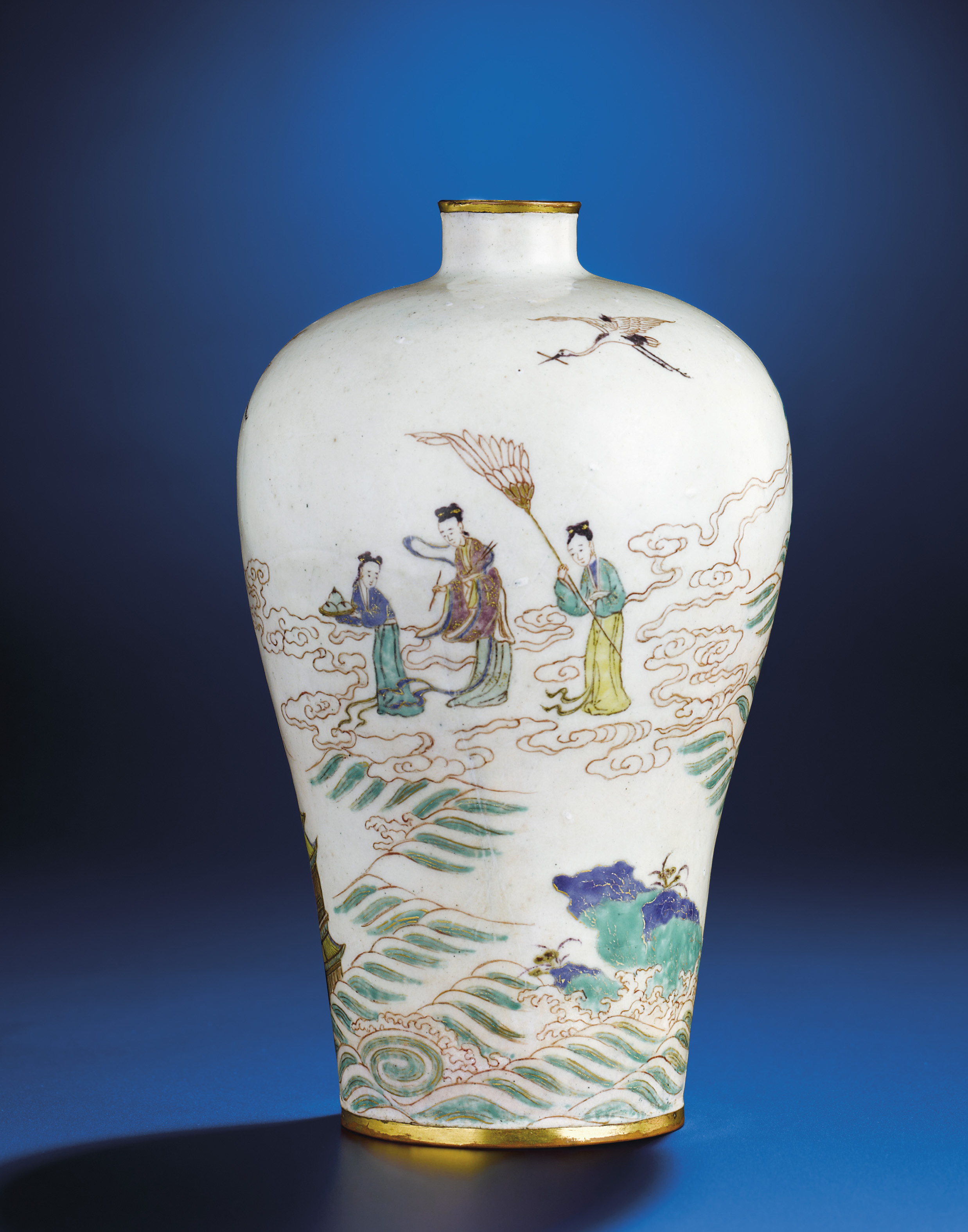 AN EXTREMELY RARE BEIJING ENAMELLED 'LANDSCAPE' VASE, MEIPING , KANGXI