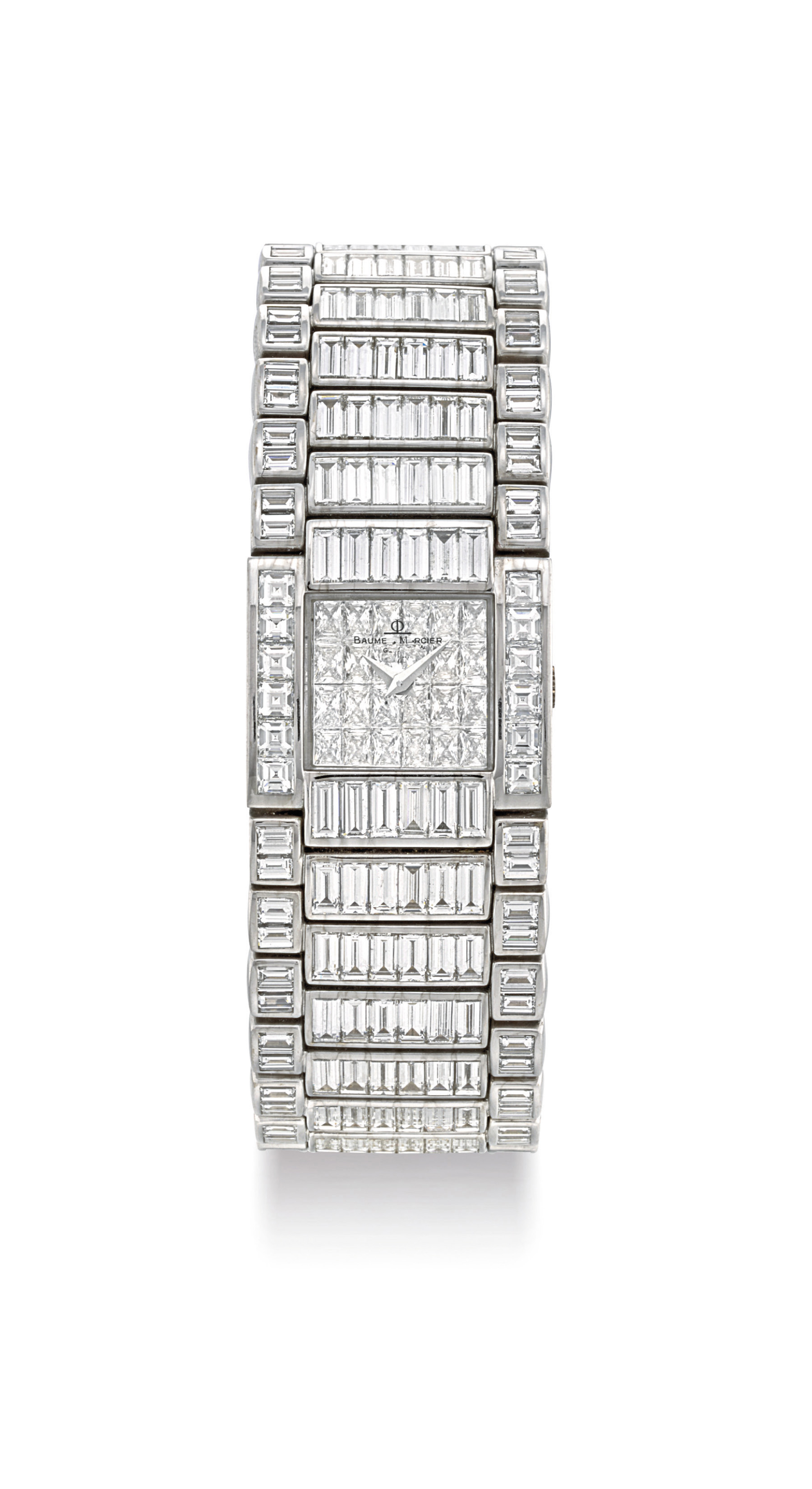 BAUME & MERCIER. A LADY'S IMPRESSIVE AND VERY RARE 18K WHITE GOL