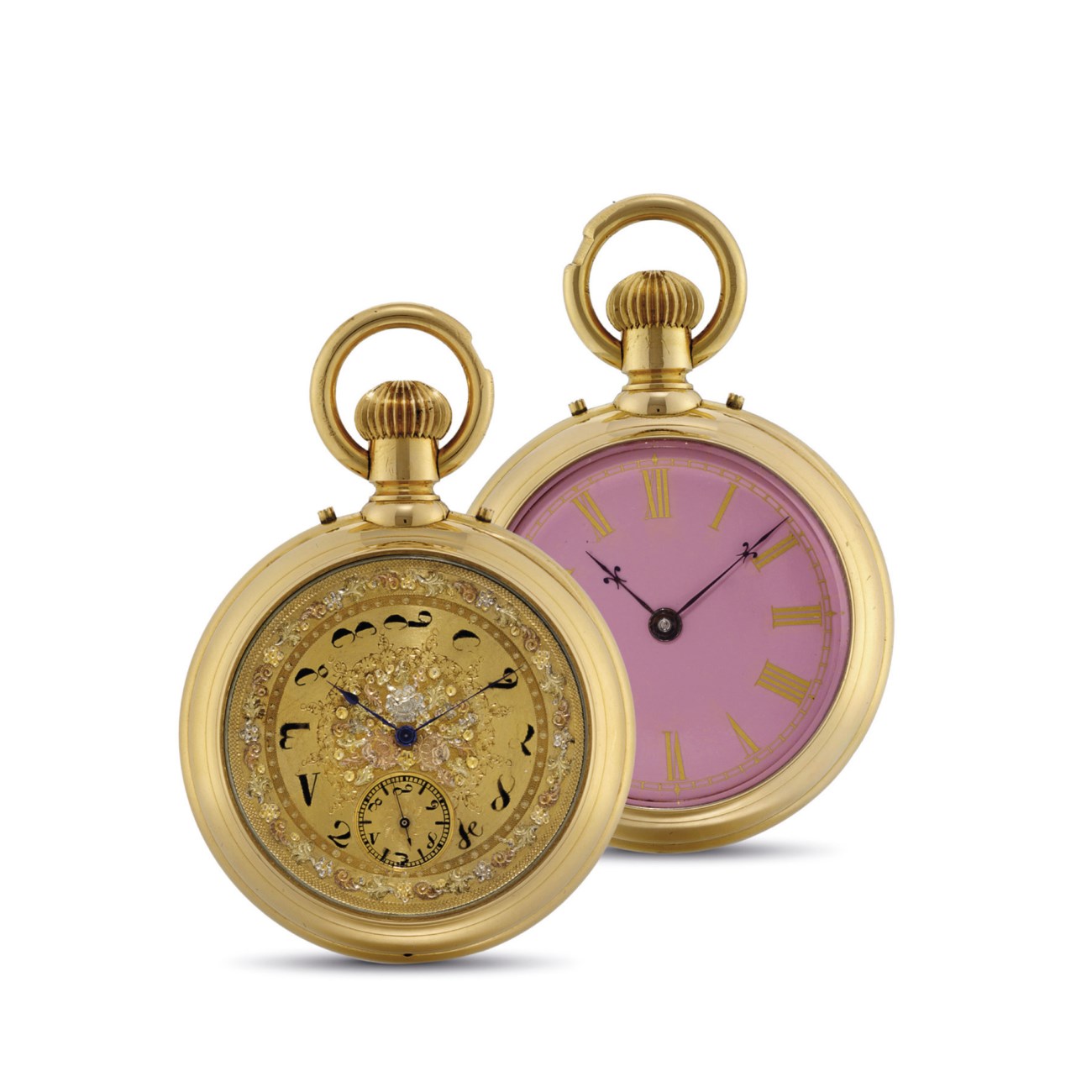 SWISS. A GOLD DOUBLE DIAL KEYLESS LEVER WATCH