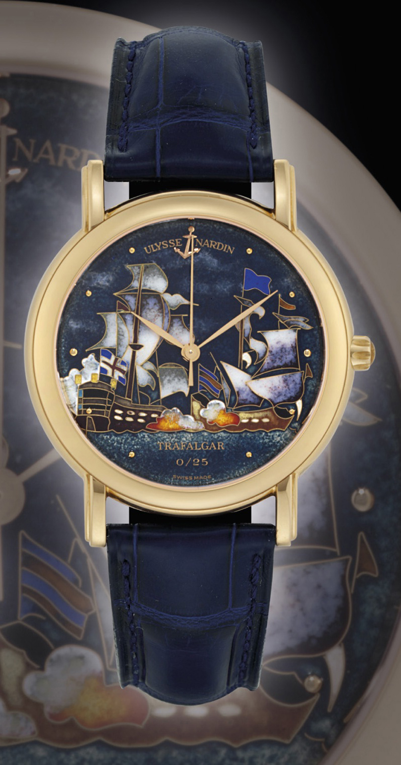 ULYSSE NARDIN. A FINE 18K GOLD LIMITED EDITION AUTOMATIC WRISTWATCH