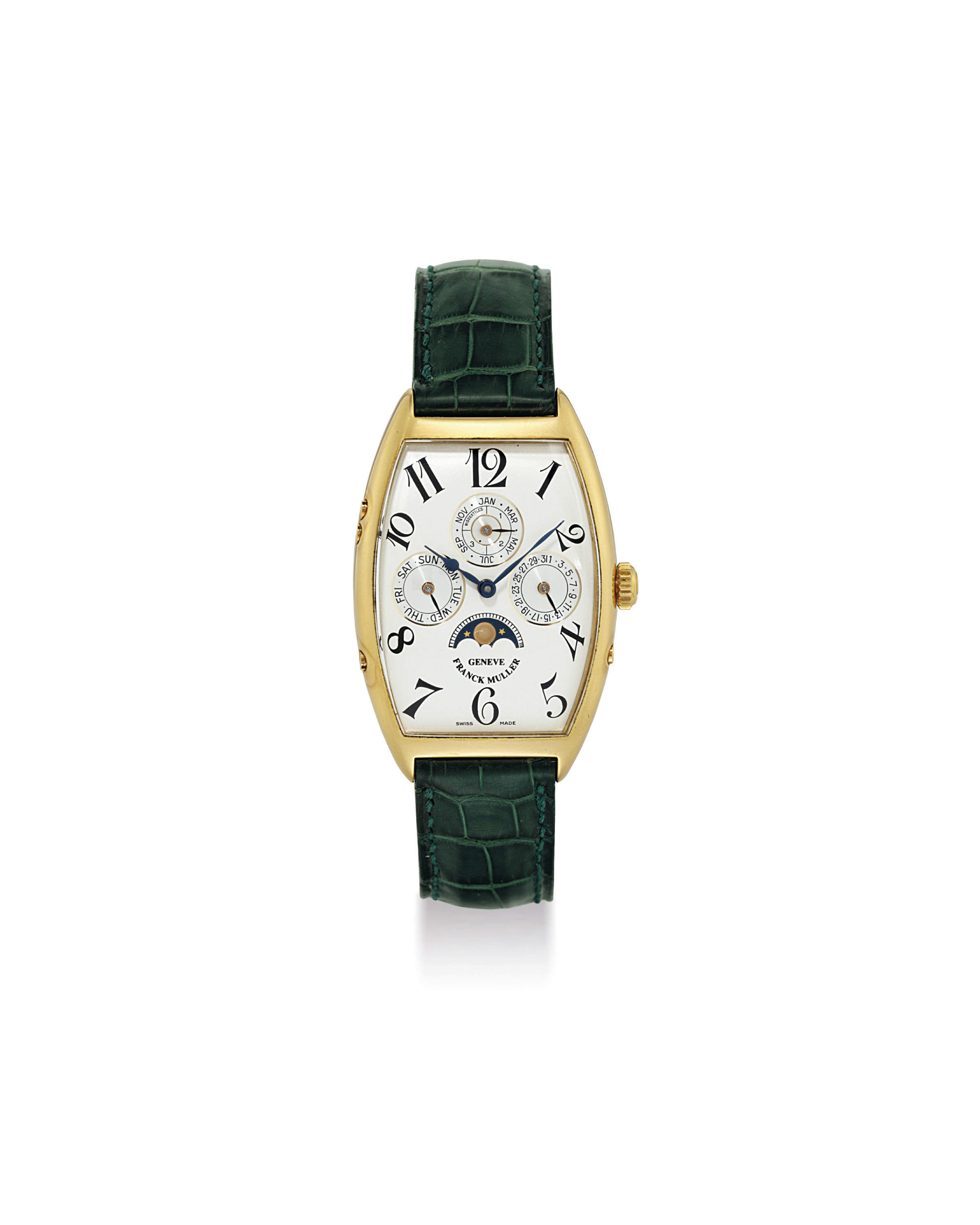 FRANCK MULLER AN 18K GOLD PERPETUAL CALENDAR AUTOMATIC WRISTWATCH WITH