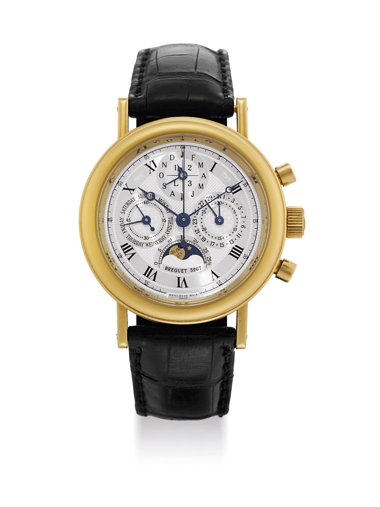 BREGUET. A FINE 18K GOLD PERPETUAL CALENDAR CHRONOGRAPH WRISTWATCH WITH