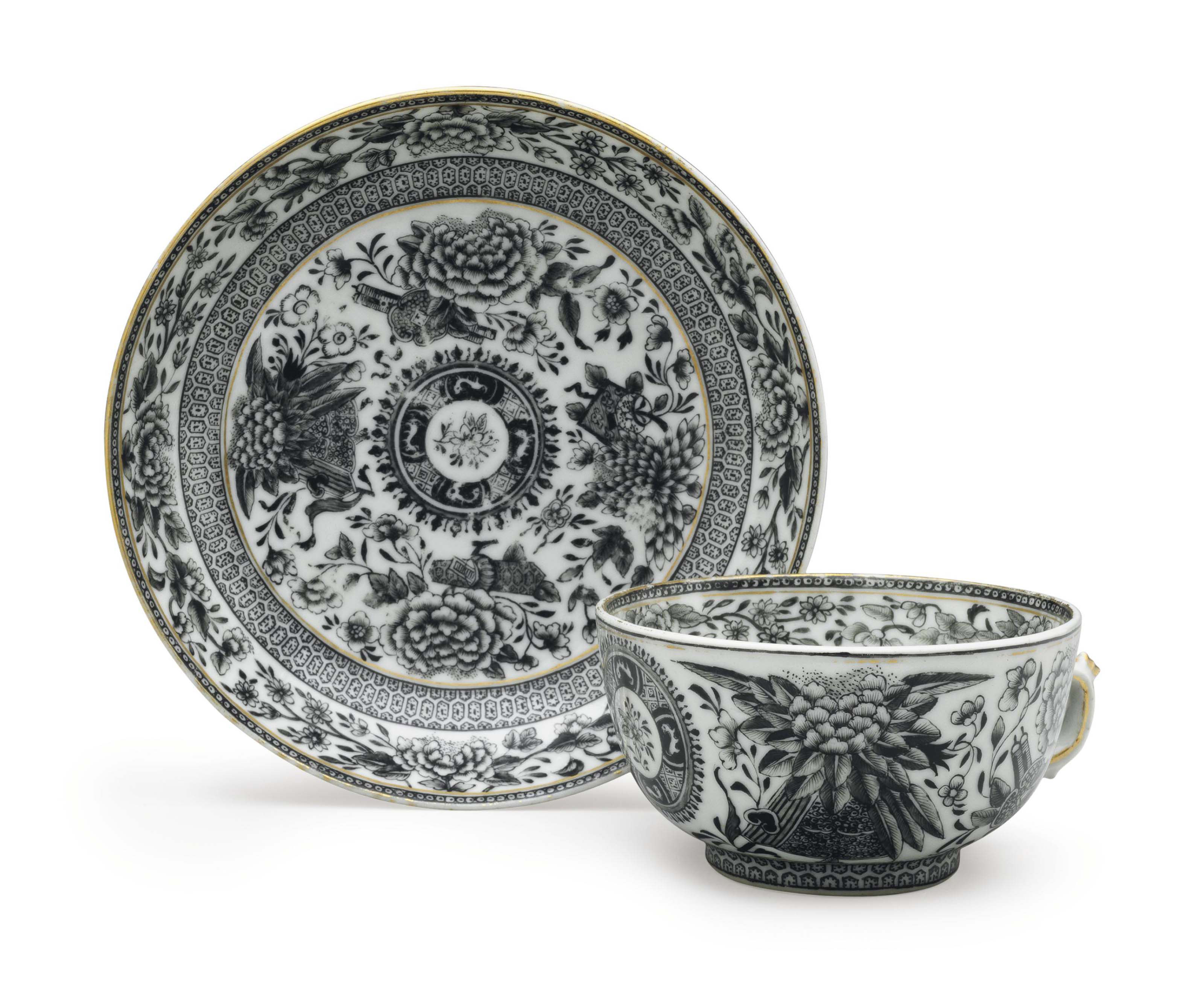 A RARE "BLACK FITZHUGH" TEA CUP AND SAUCER , CIRCA 1815 ...