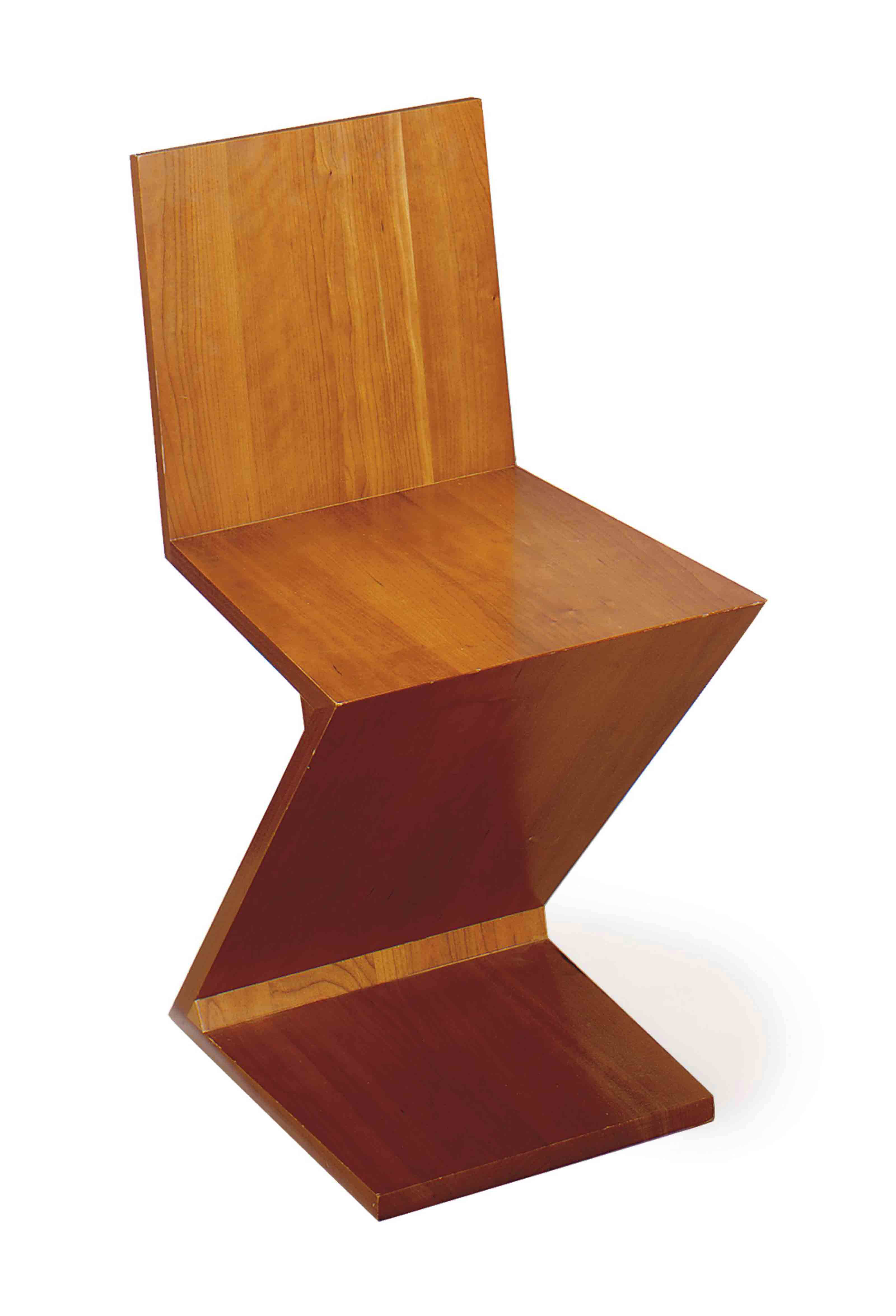 A CHERRYWOOD ZIG ZAG CHAIR ORIGINALLY DESIGNED BY 