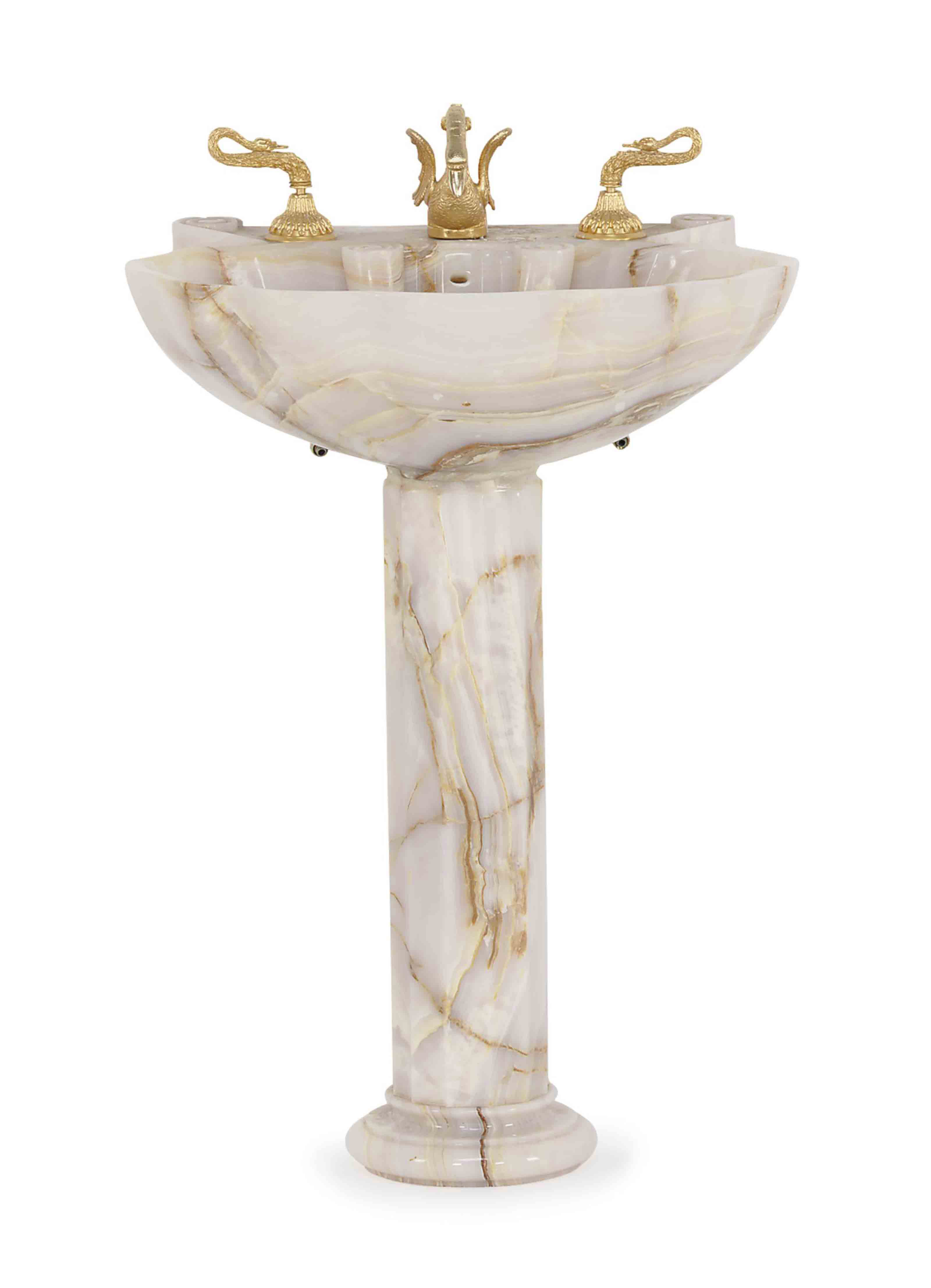 A Rose Marble Sink With Gilt Bronze Fixtures By Sherle