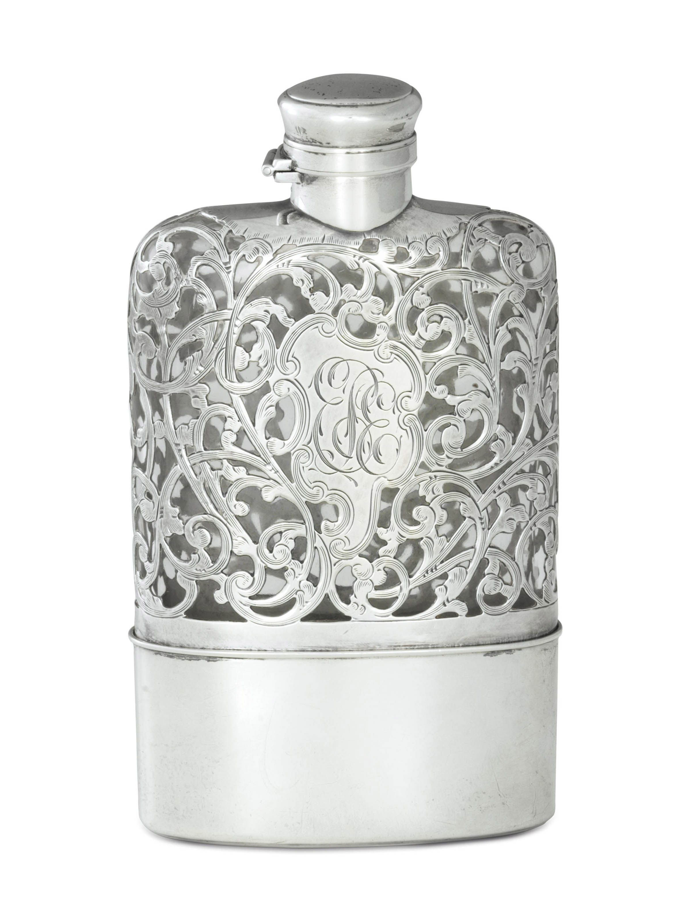 A SILVERMOUNTED GLASS HIP FLASK , MARK OF GORHAM MFG. CO., PROVIDENCE