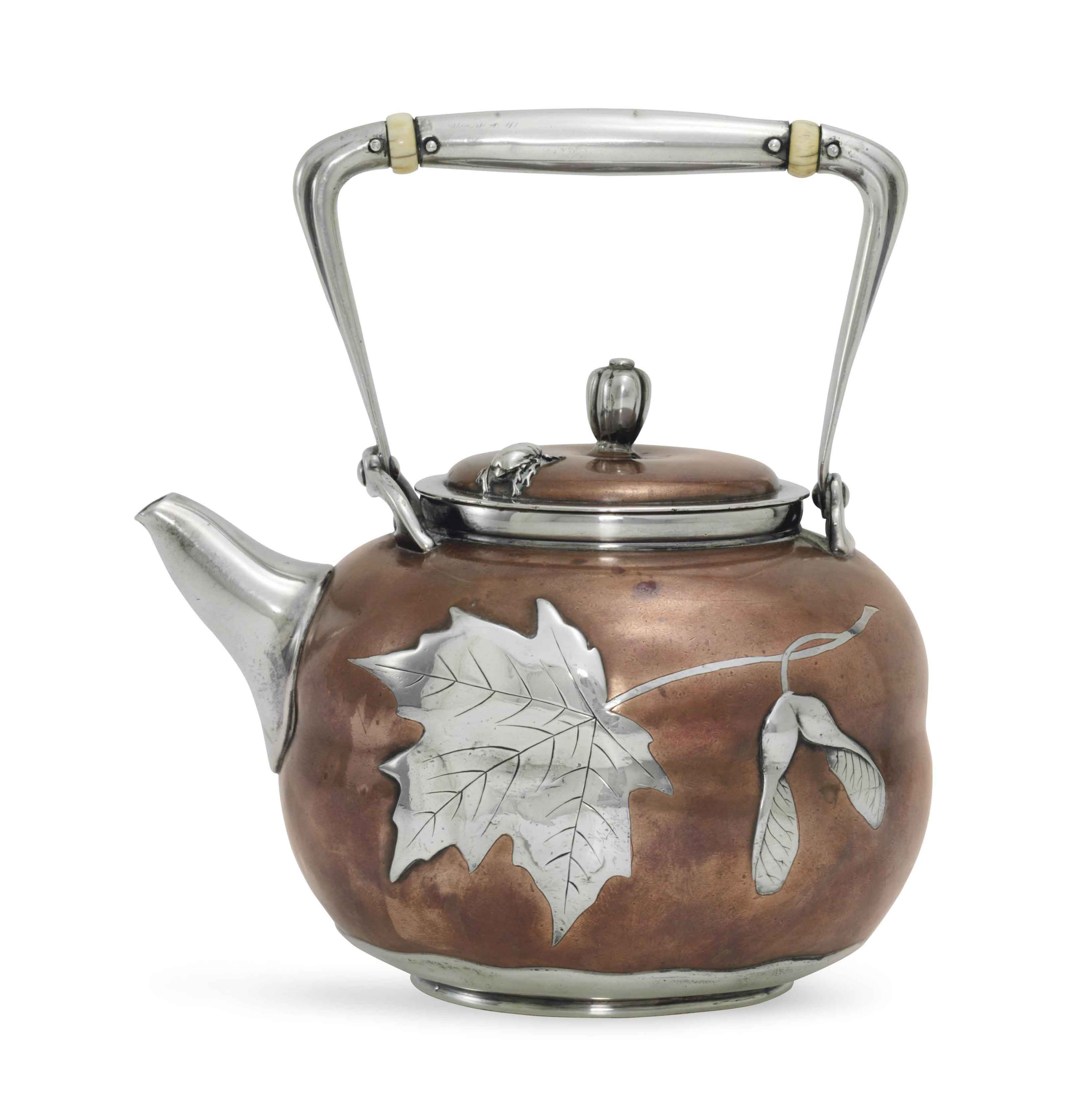 A SILVER AND COPPER TEA KETTLE , MARK OF TIFFANY & CO., NEW YORK, CIRCA