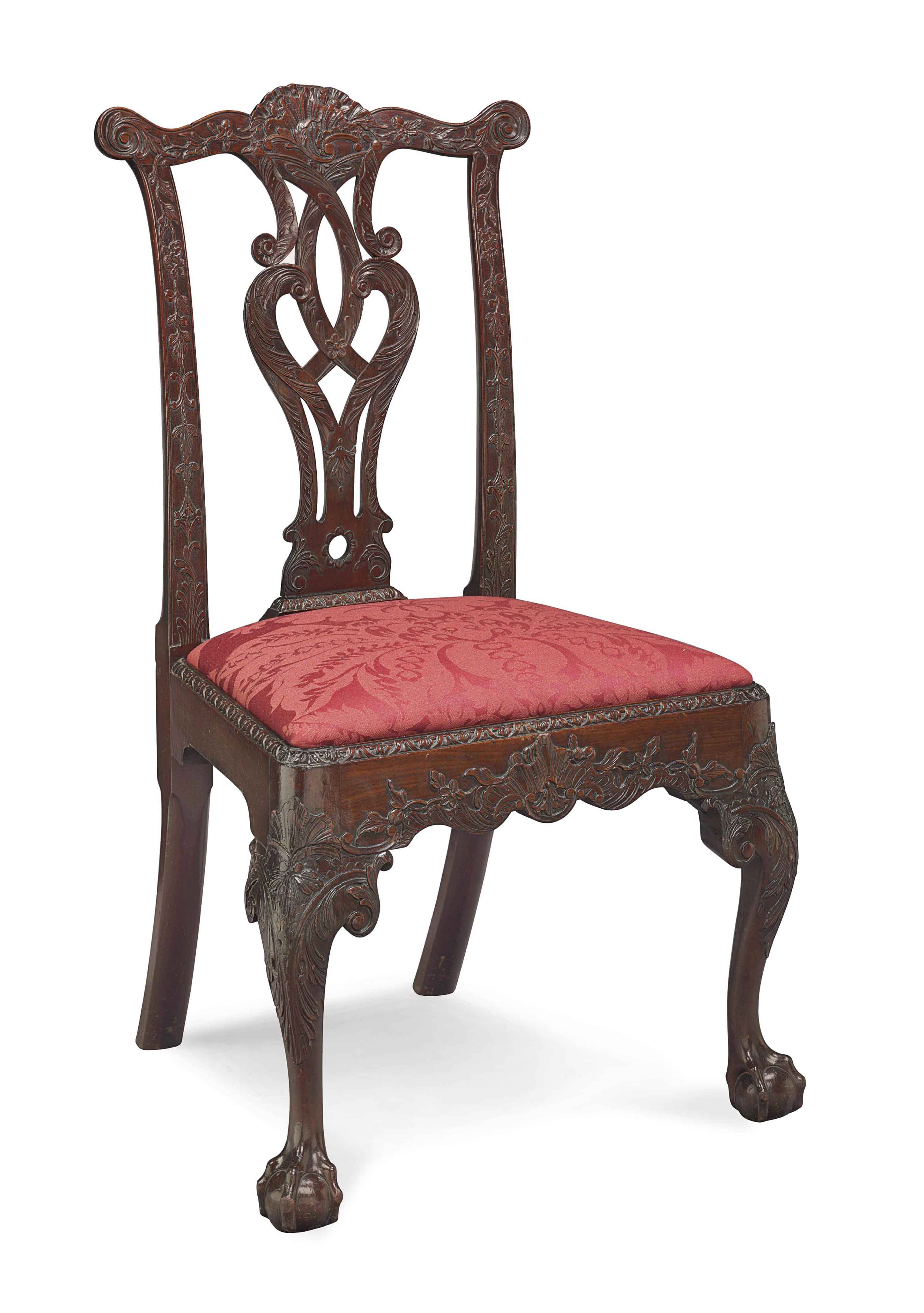 A CHIPPENDALE ELABORATELY CARVED MAHOGANY SIDE CHAIR , CARVING