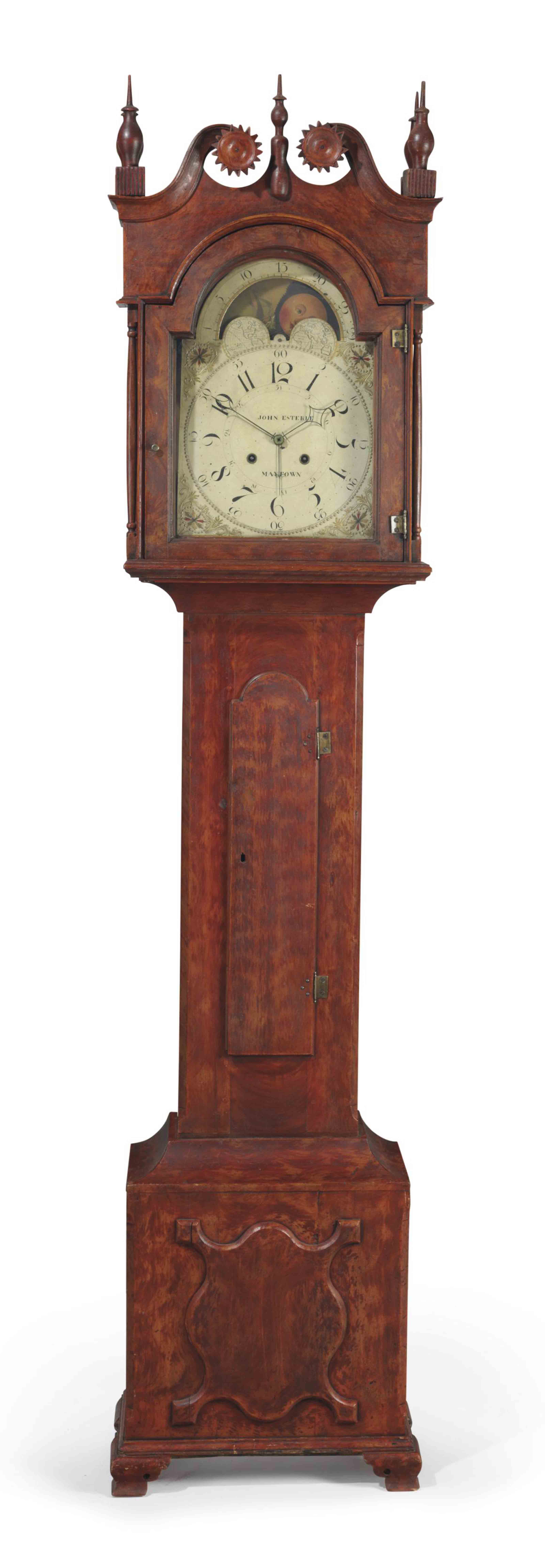 THE RAKER FAMILY FEDERAL GRAINPAINTED YELLOW PINE TALLCASE CLOCK