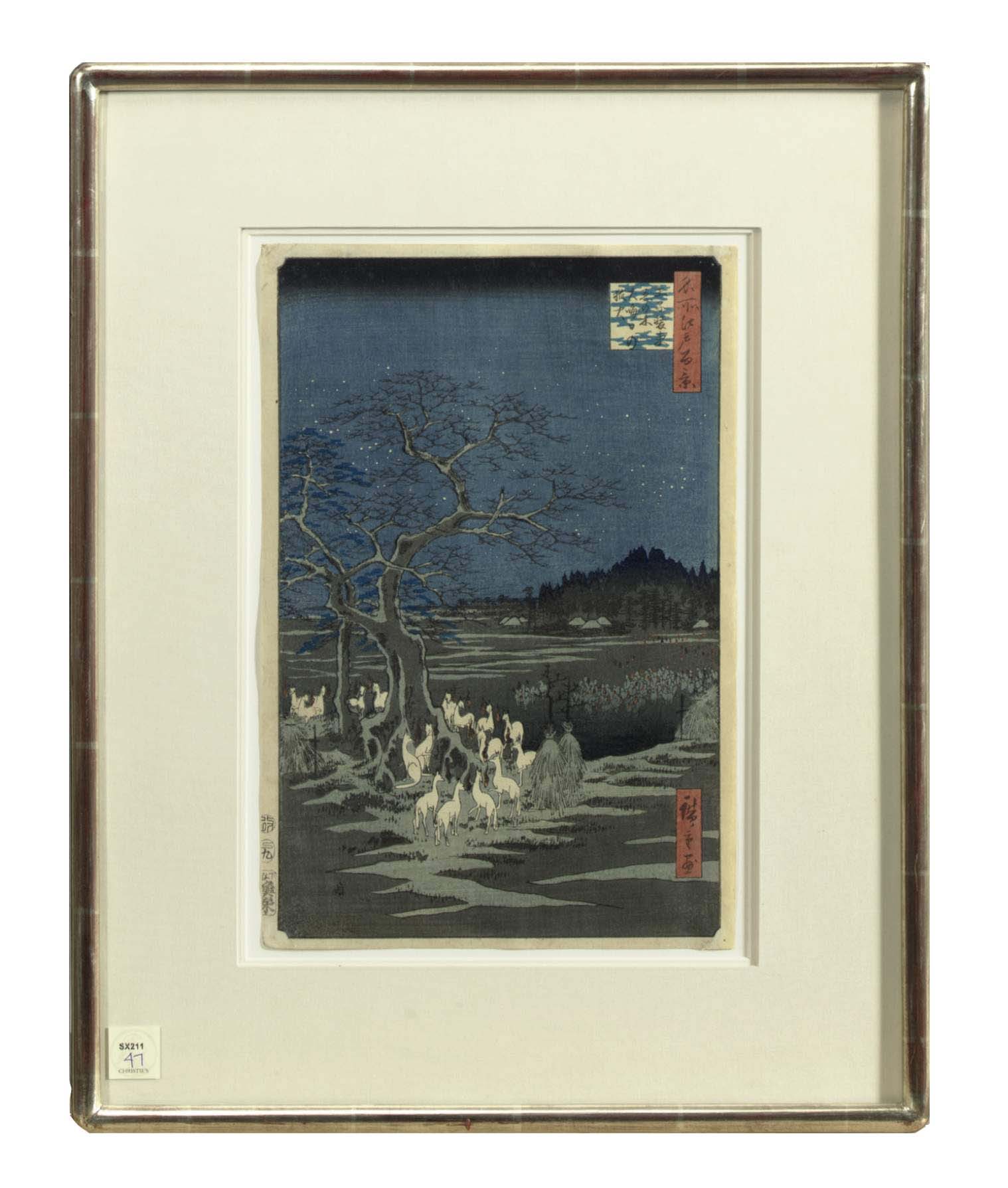 A JAPANESE WOODBLOCK PRINT 'NEW YEAR'S EVE FOXFIRES AT