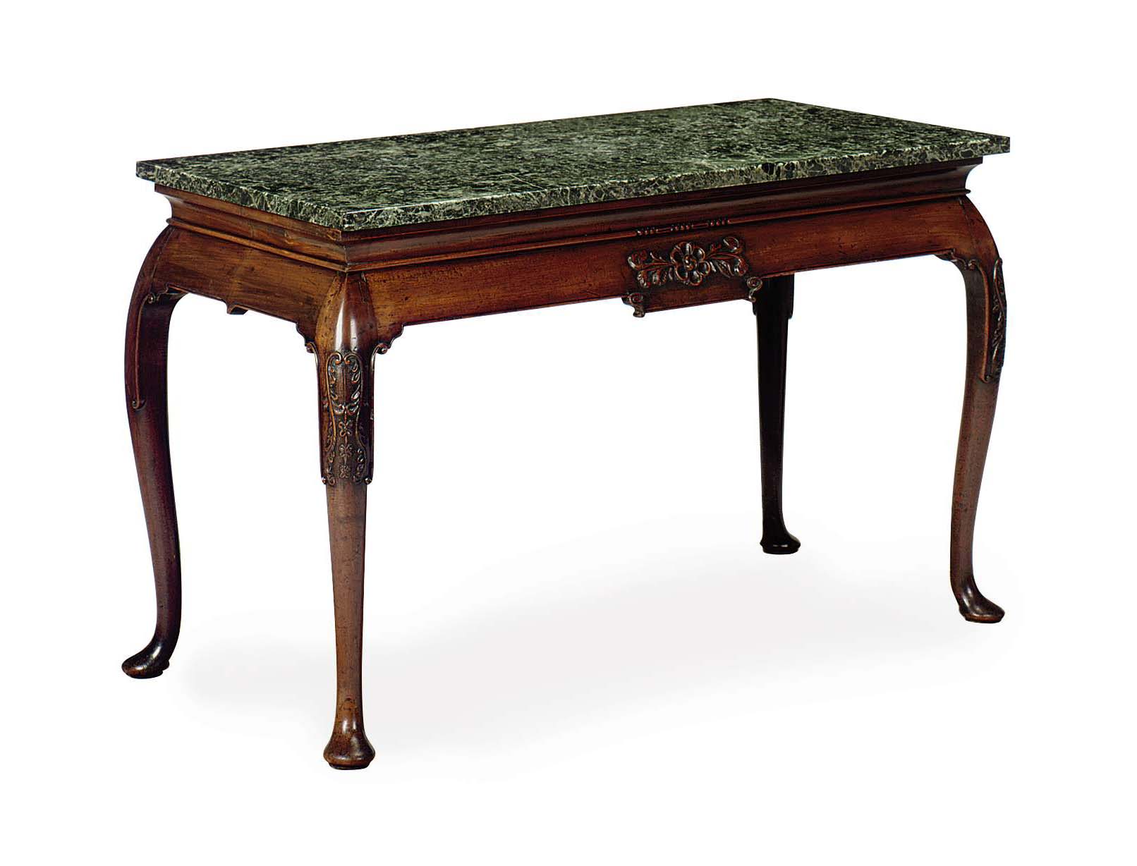 AN IRISH MAHOGANY AND GREEN MARBLETOP SIDE TABLE,