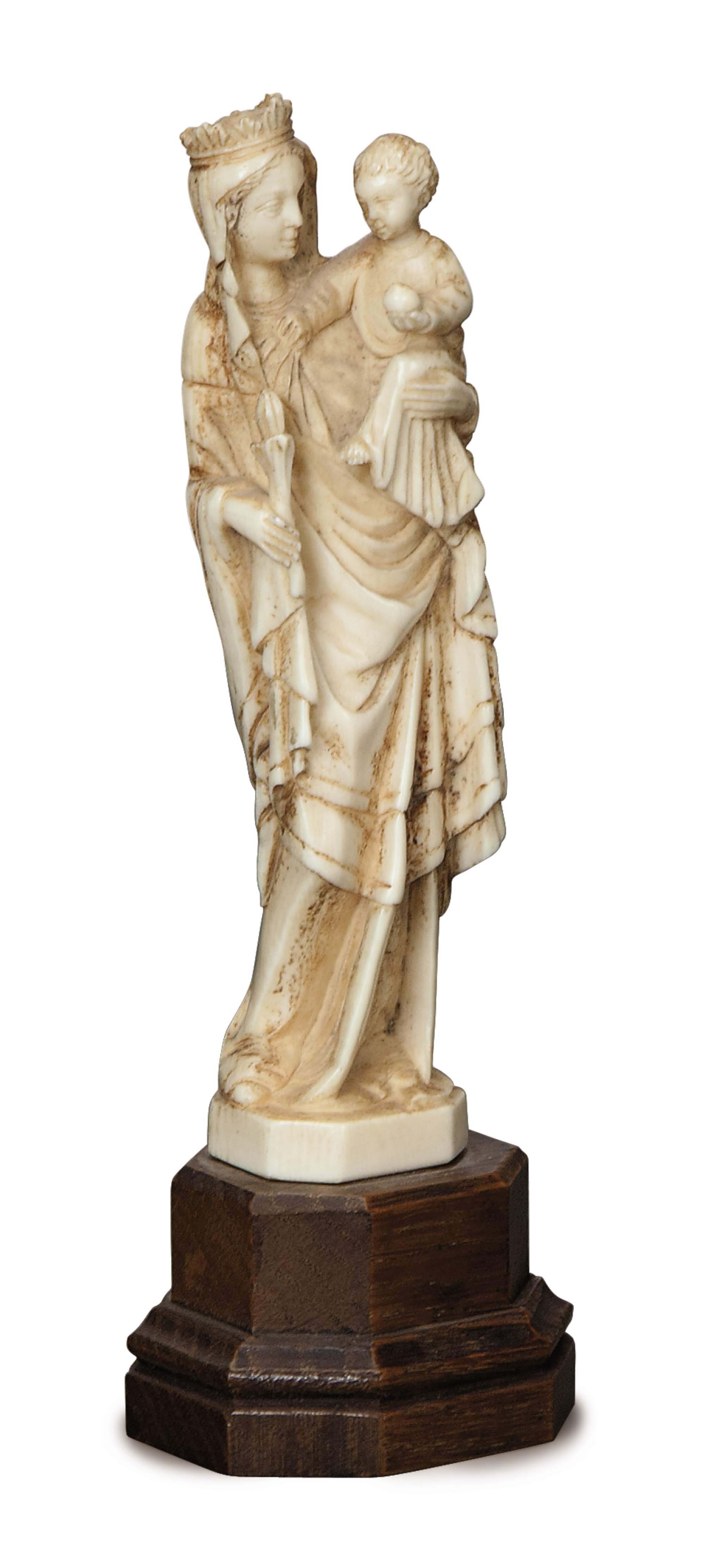 A FRENCH CARVED IVORY MADONNA AND CHILD, , 20TH CENTURY, SIGNED D