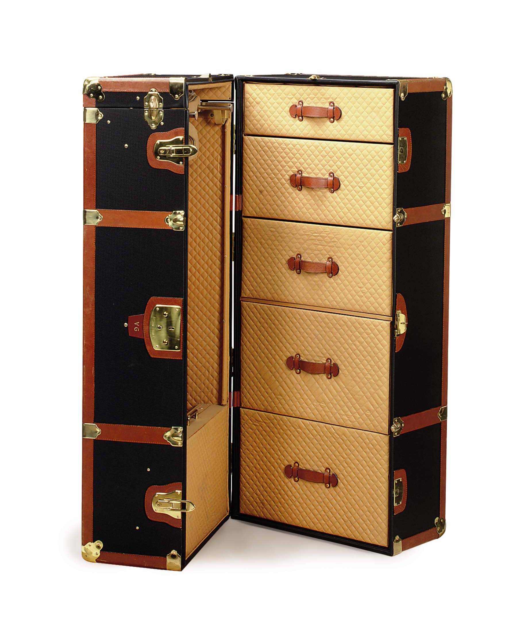 A Brass Mounted Tan Leather Bound And Forest Green Canvas Covered