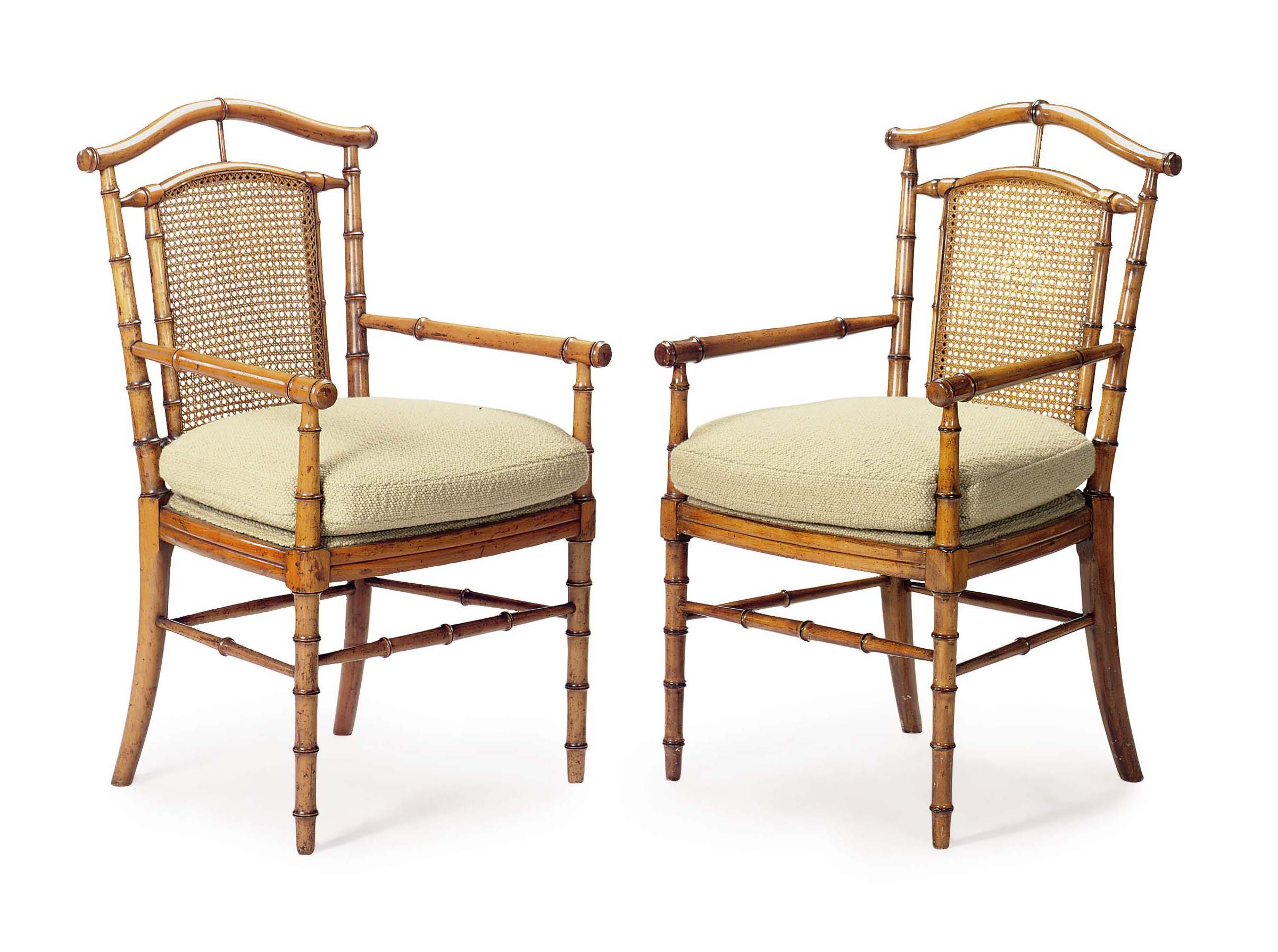 A SET OF EIGHT FAUX BAMBOO AND CANED DINING CHAIRS, , LATE 20TH CENTURY