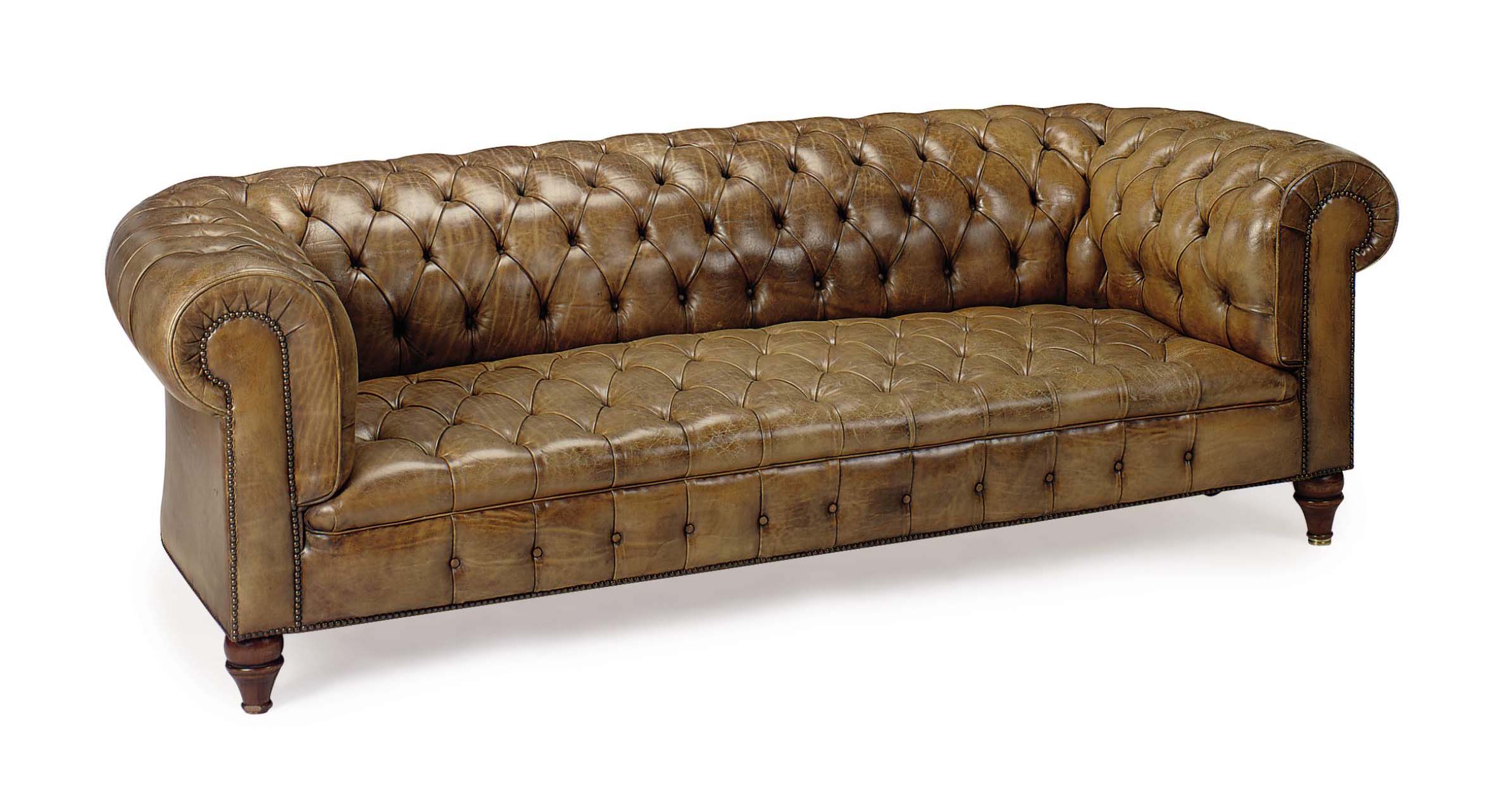 A BUTTON-TUFTED LEATHER-UPHOLSTERED CHESTERFIELD SOFA, , 20TH CENTURY