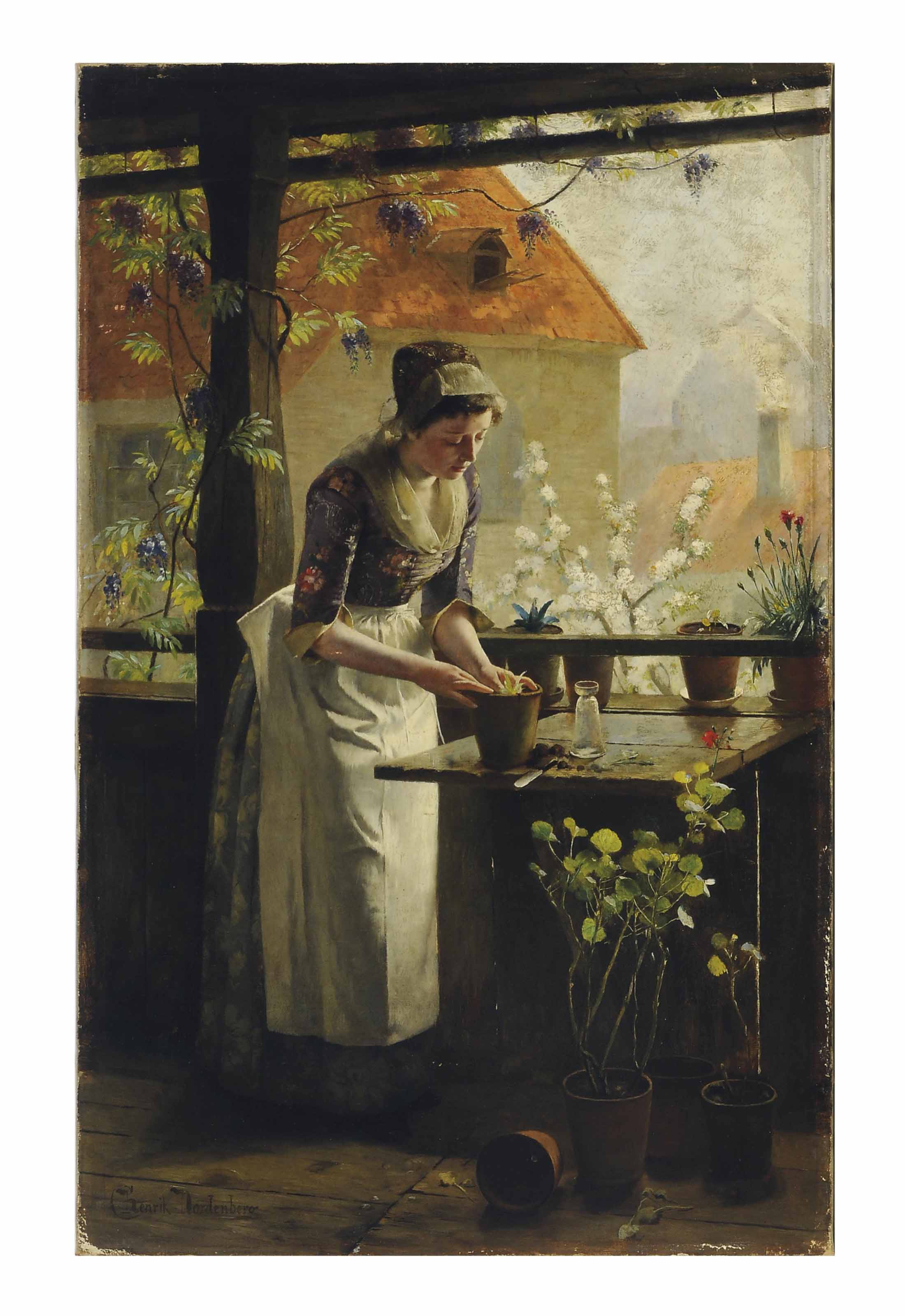 Henrik C Nordenberg Swedish 1857 1928 Woman Tending To Her