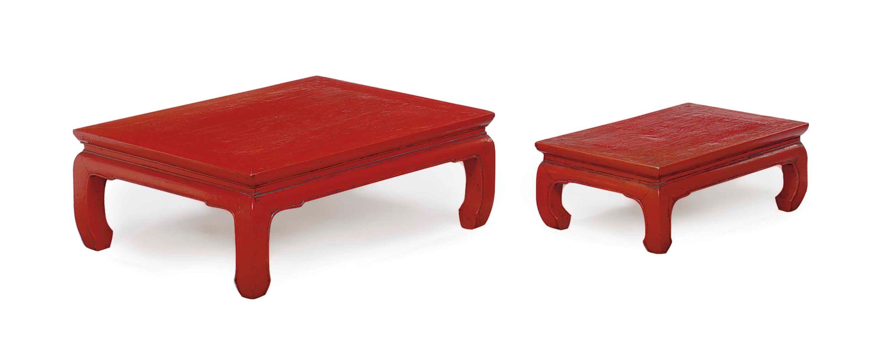 TWO CHINESESTYLE REDPAINTED LOW TABLES, , 20TH CENTURY Christie's