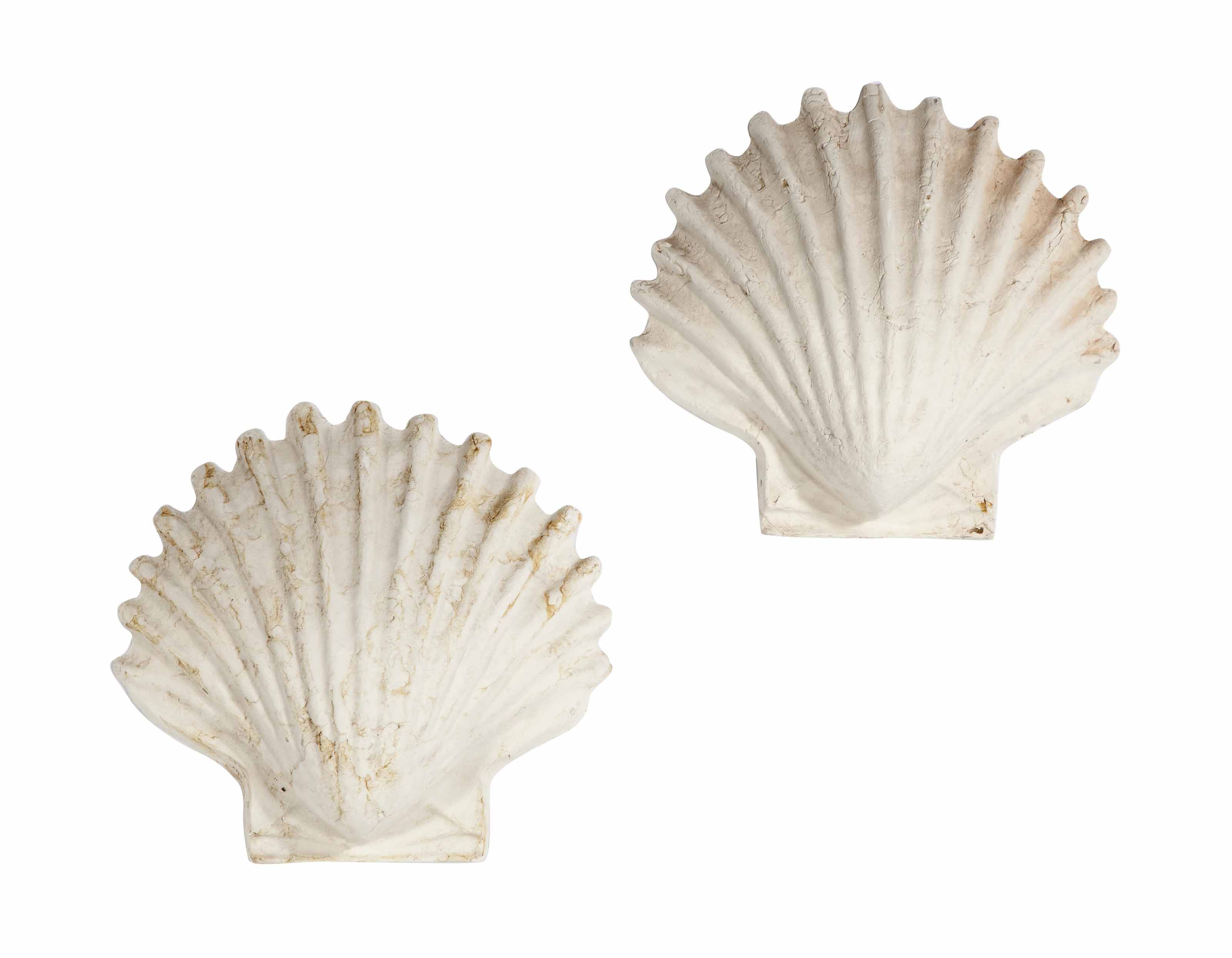 A PAIR OF WHITEPAINTED PLASTER SHELLFORM WALL APPLIQUES, , LATE 20TH