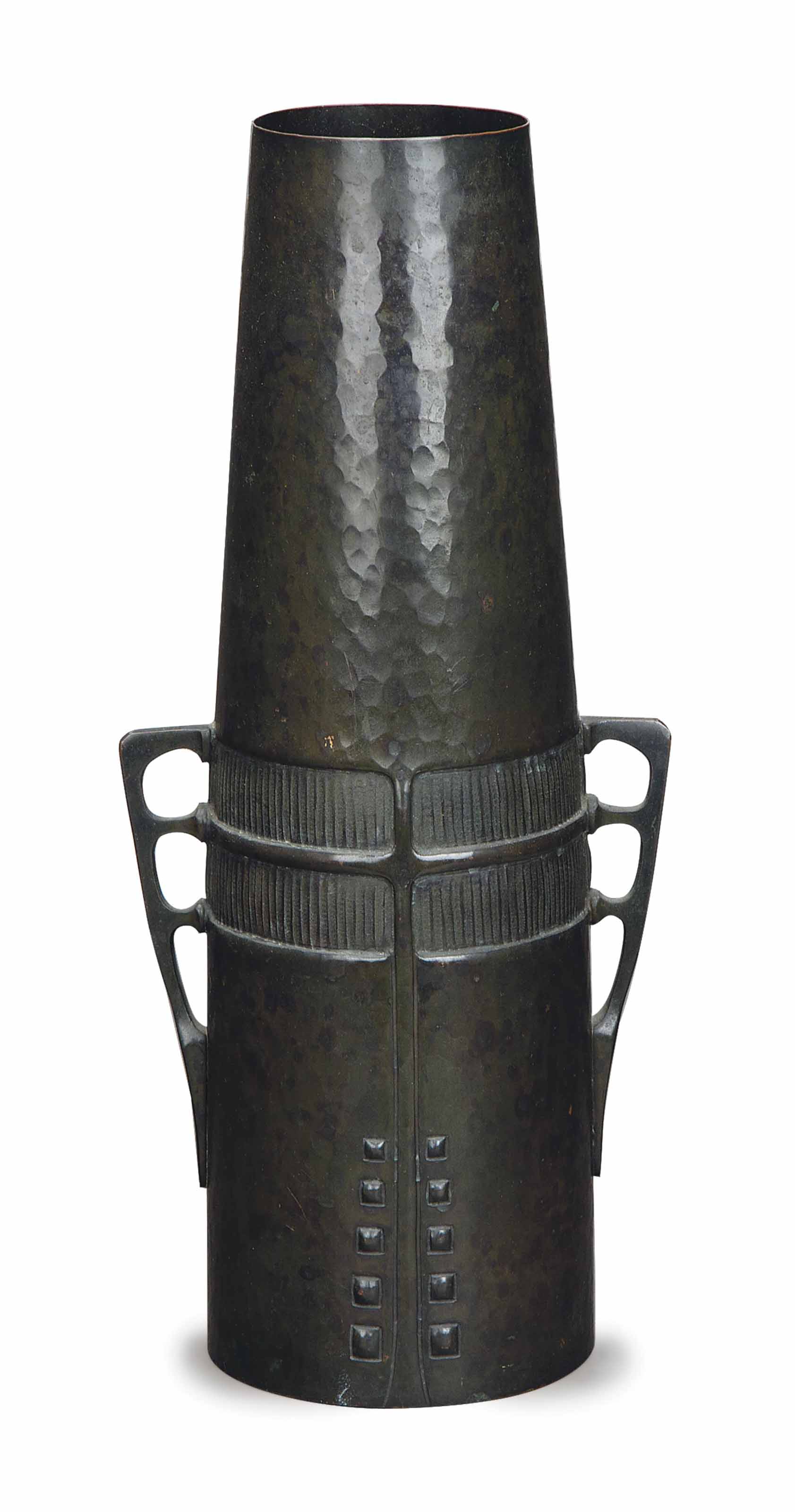 A Art Deco Patinated And Hammered Copper Vase By Wmf Second
