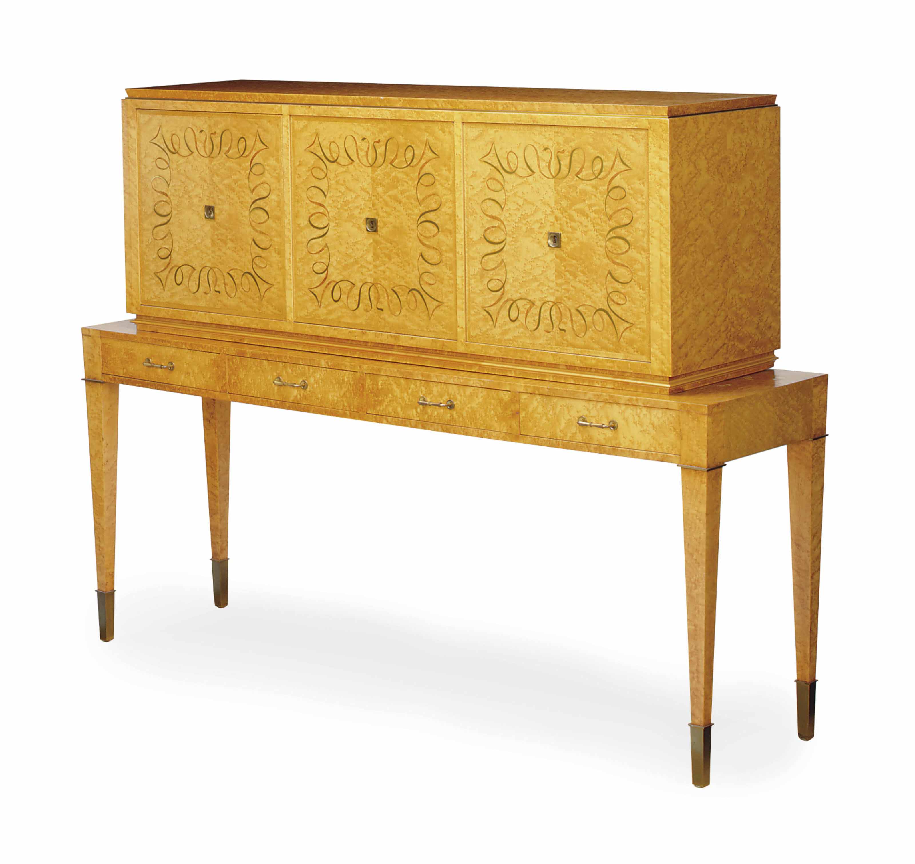 A FRENCH BRASSINLAID BIRDSEYE MAPLE ON STAND, , AFTER A MODEL