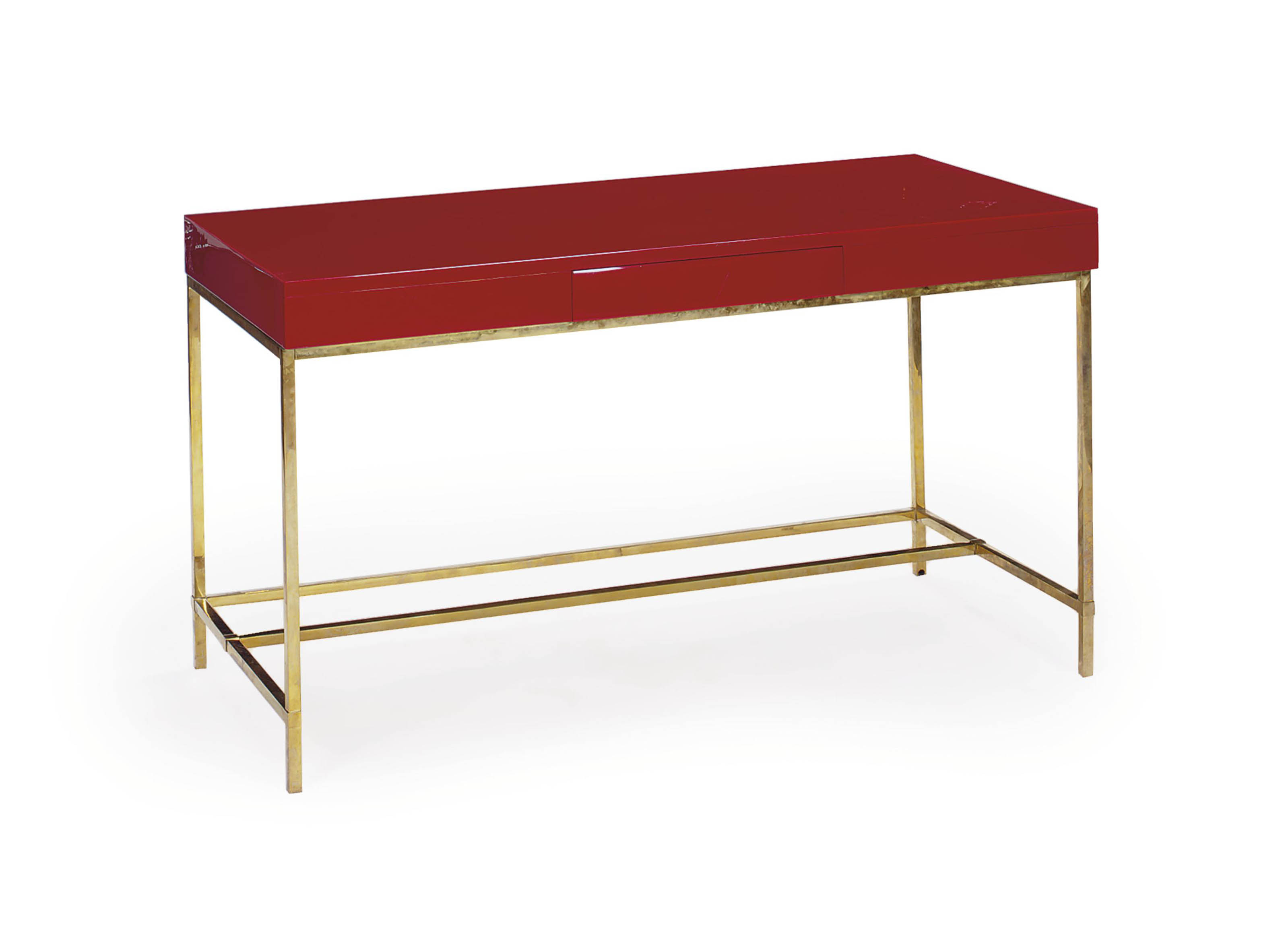 A Brass And Red Lacquered Writing Table Late 20th Century