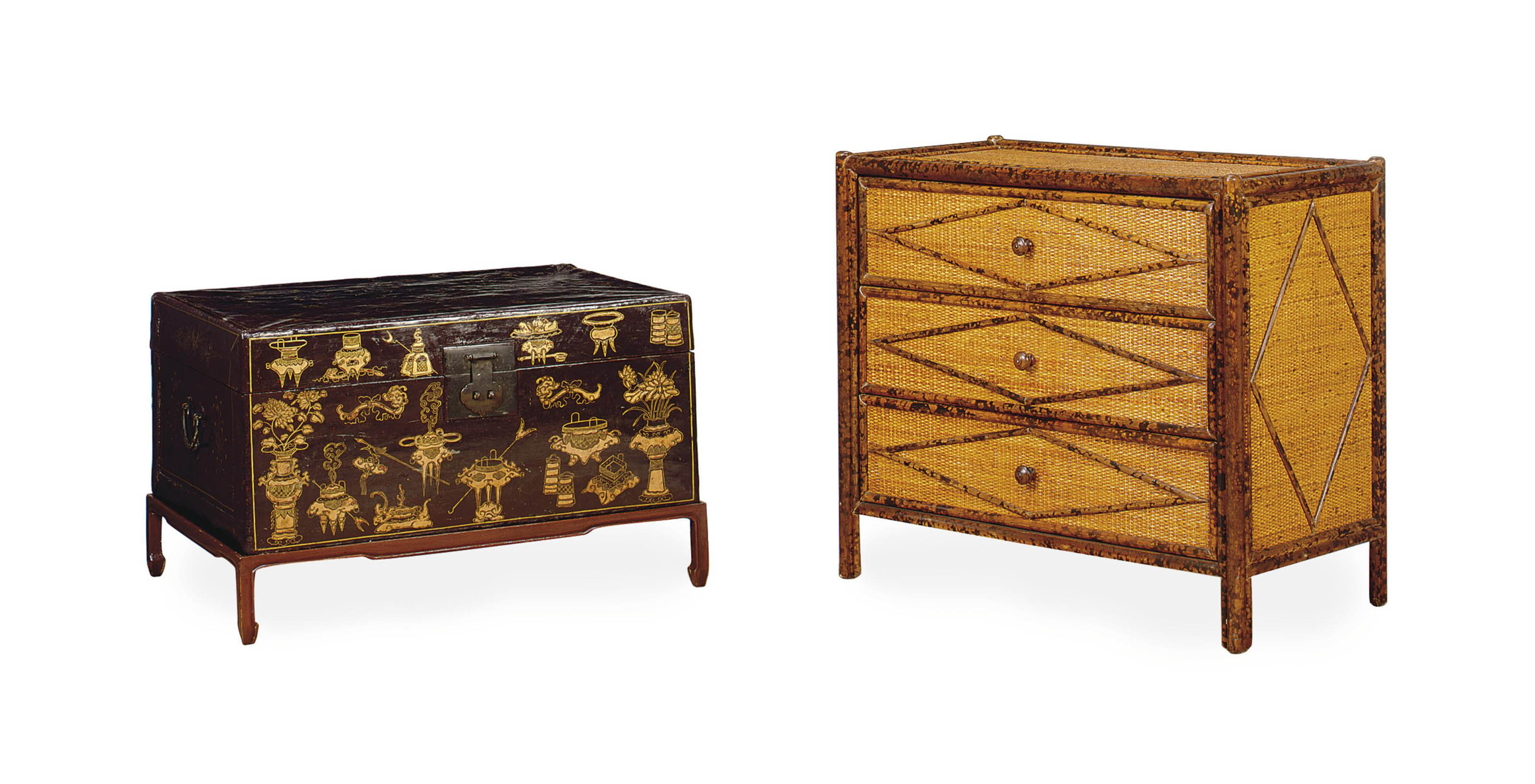 A Faux Bamboo And Wicker Chest Of Drawers Late 20th Century