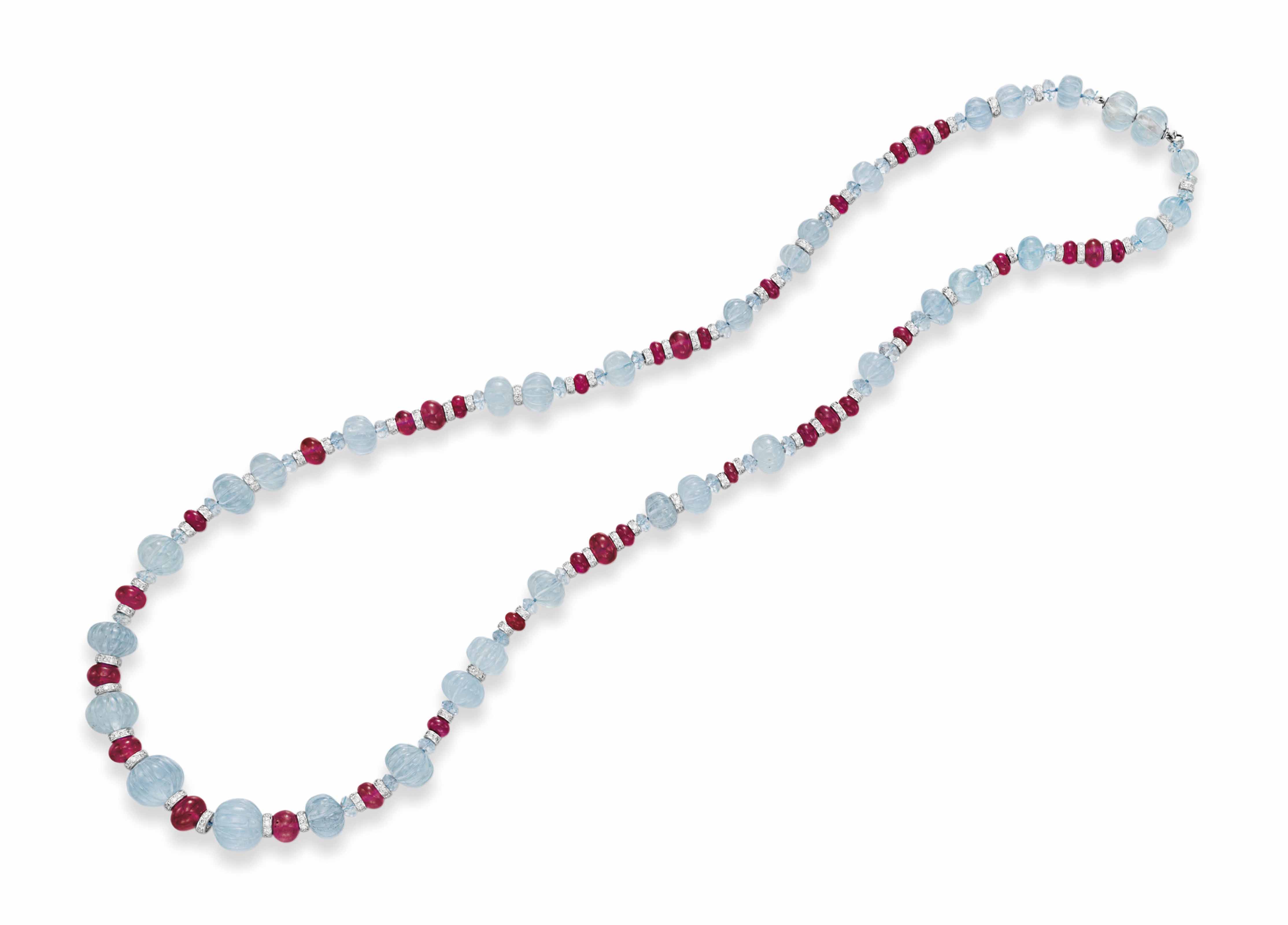 Aquamarine and ruby necklace best sale