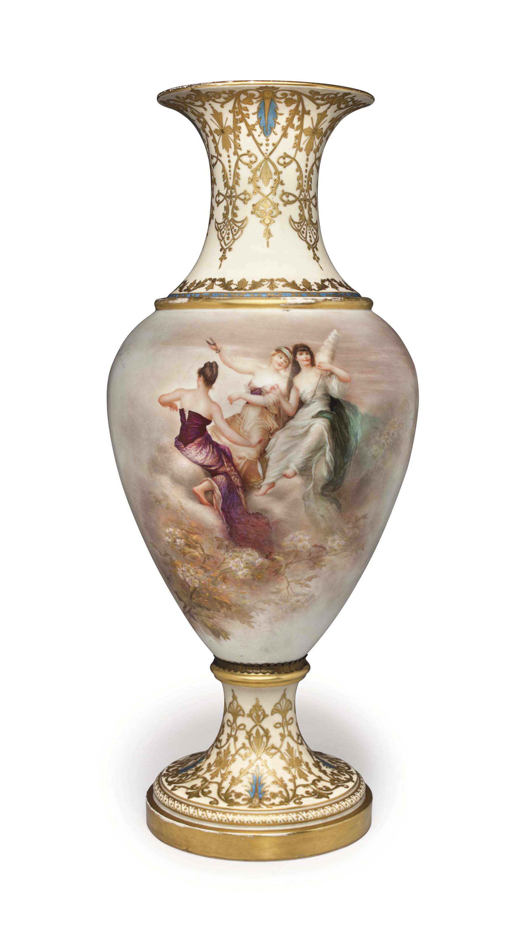 A Large Sevres Style Porcelain Ivory Ground Vase Signed And Dated Mouille 18 92 Spurious Blue Interlaced L S Mark Christie S