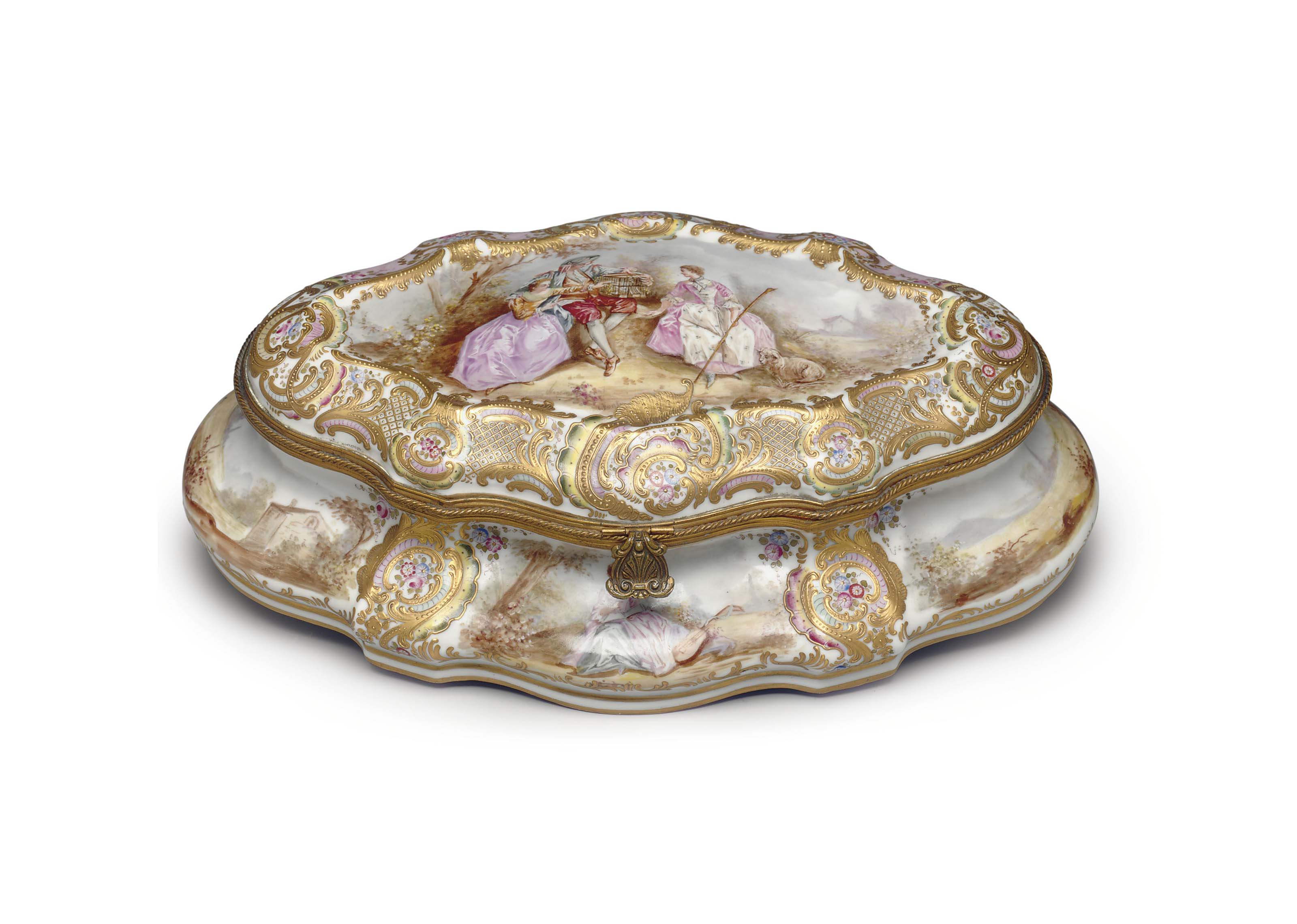 A SEVRES STYLE PORCELAIN JEWEL BOX AND COVER , LATE 19TH/20TH CENTURY