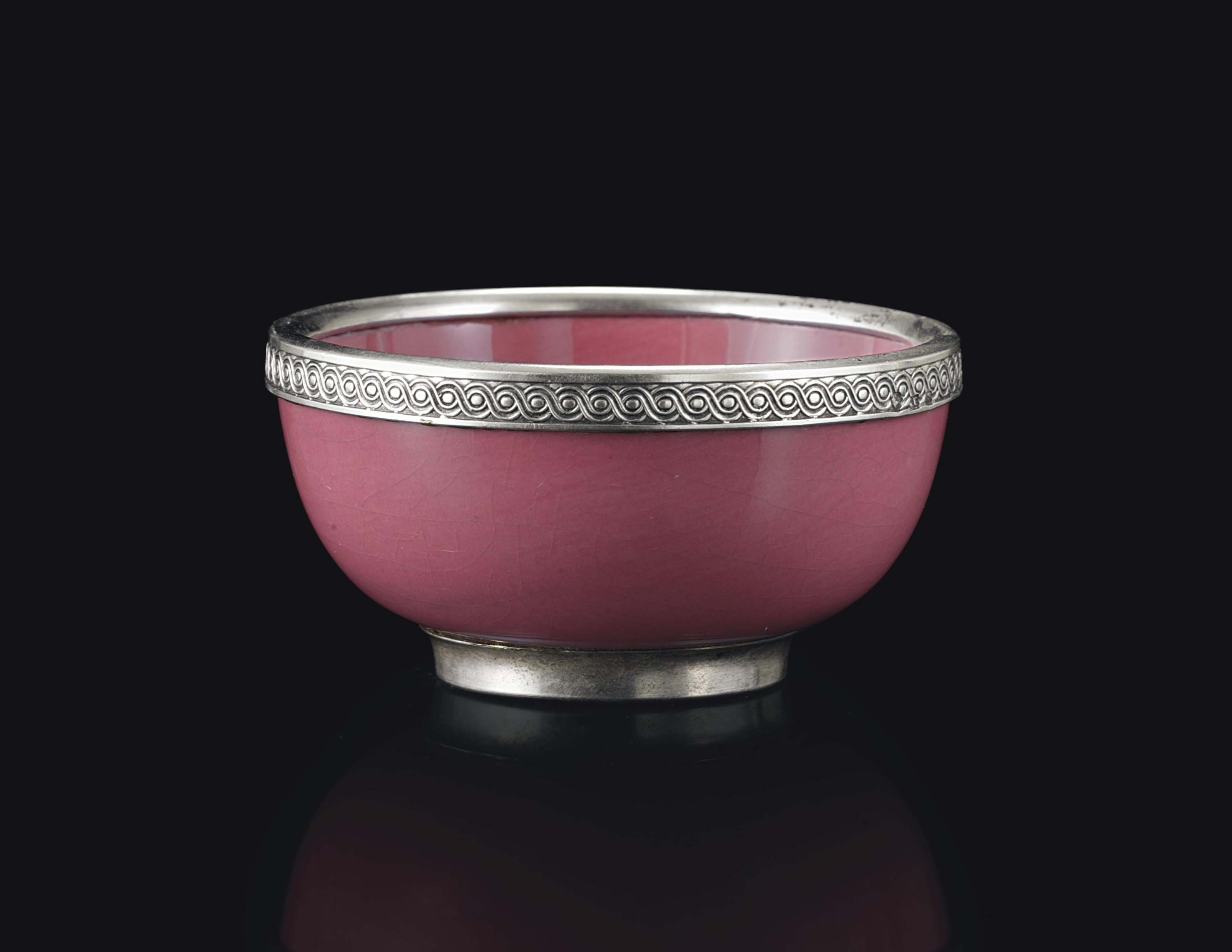 A SILVERMOUNTED GLAZED POTTERY BOWL , MARKED FABERGÉ, WITH THE