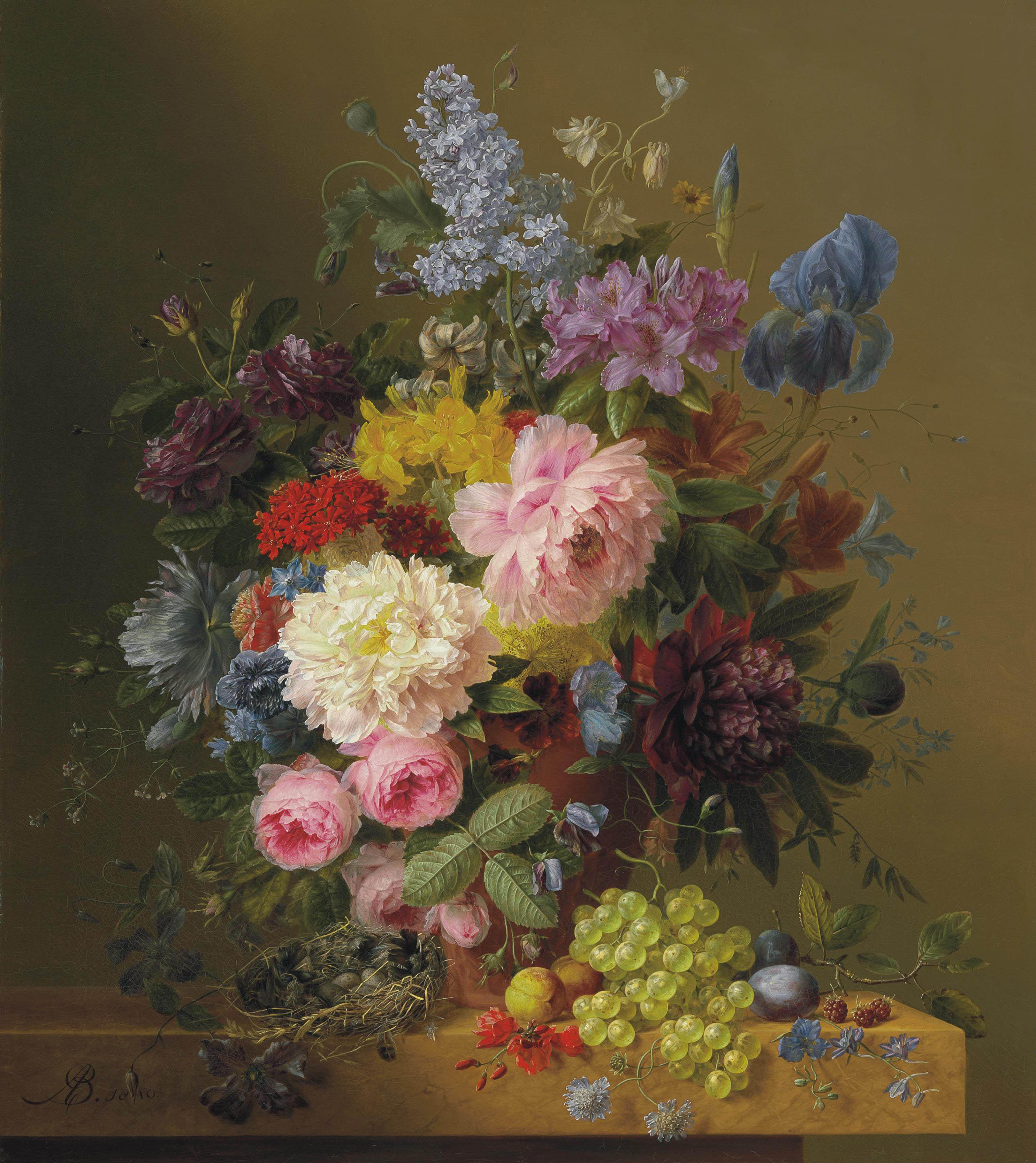 Arnoldus Bloemers (Dutch, 1786-1844) , Lilacs, Peonies, Tulips, Roses